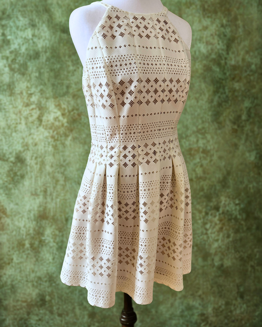 Eliza J Eyelet Fit-and-Flare Dress – Cream (Size 8)