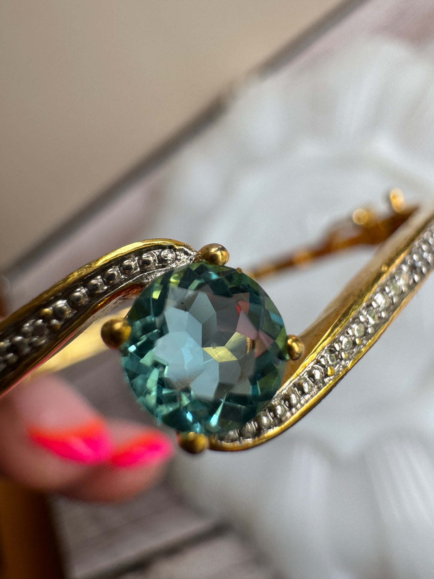 Brilliant KRN Blue Topaz & Diamond Hinged Bangle | Late 1990s–Early 2000s