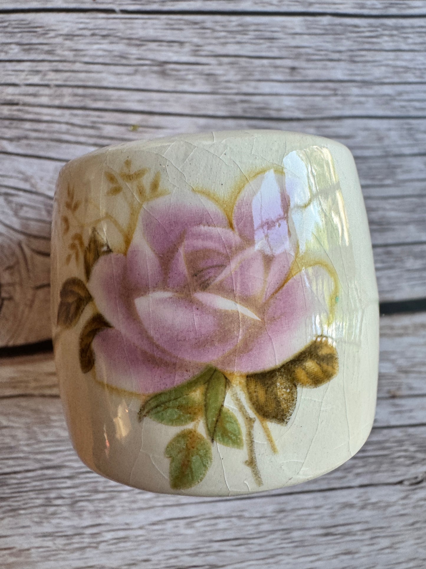 Curated Vintage Ceramic Platter & Napkin Ring Set – 22k Gold Rim + Crazed Glaze