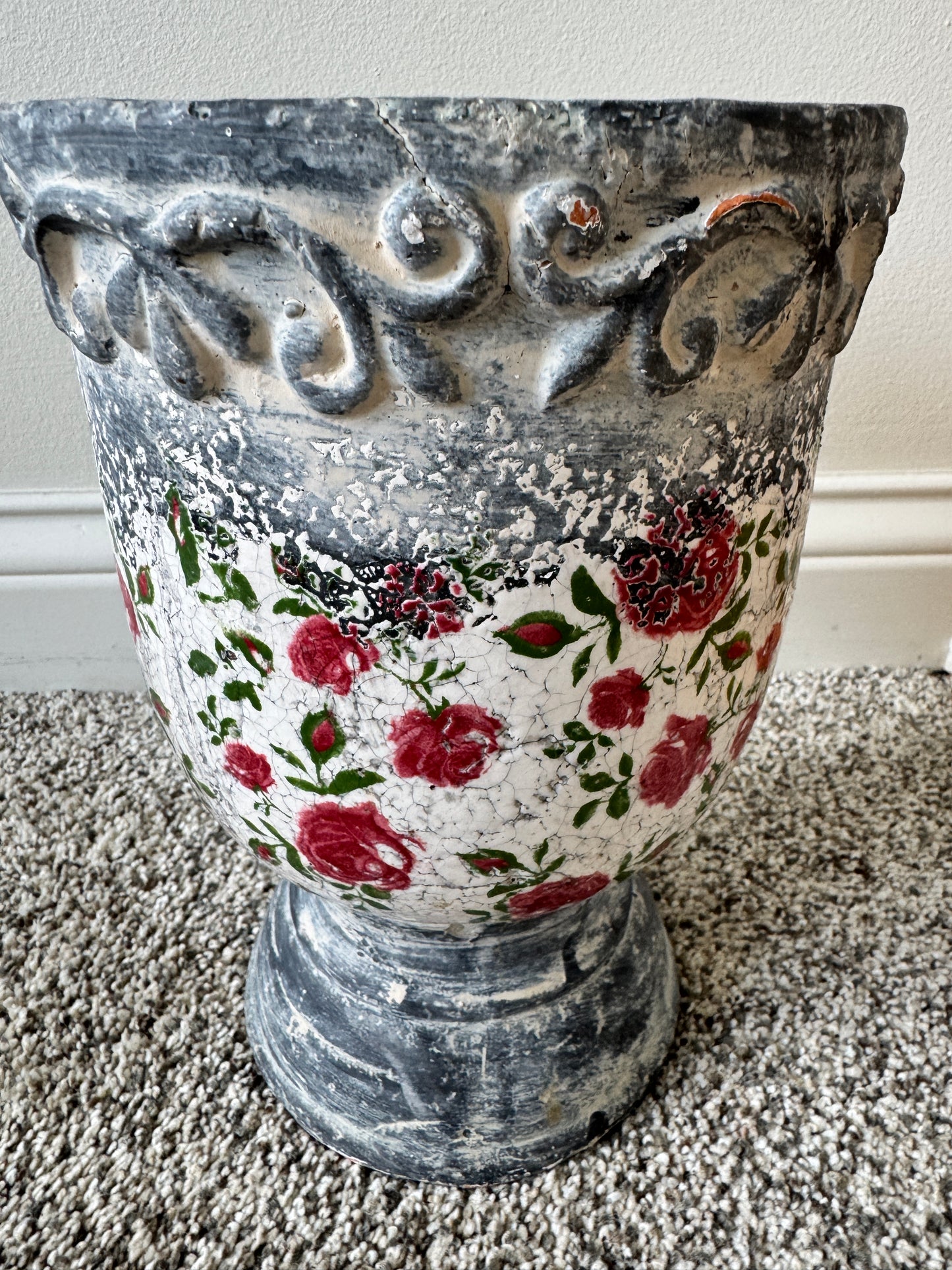Pair of Vintage Weathered Terracotta Garden Planters – Early 20th Century European Style