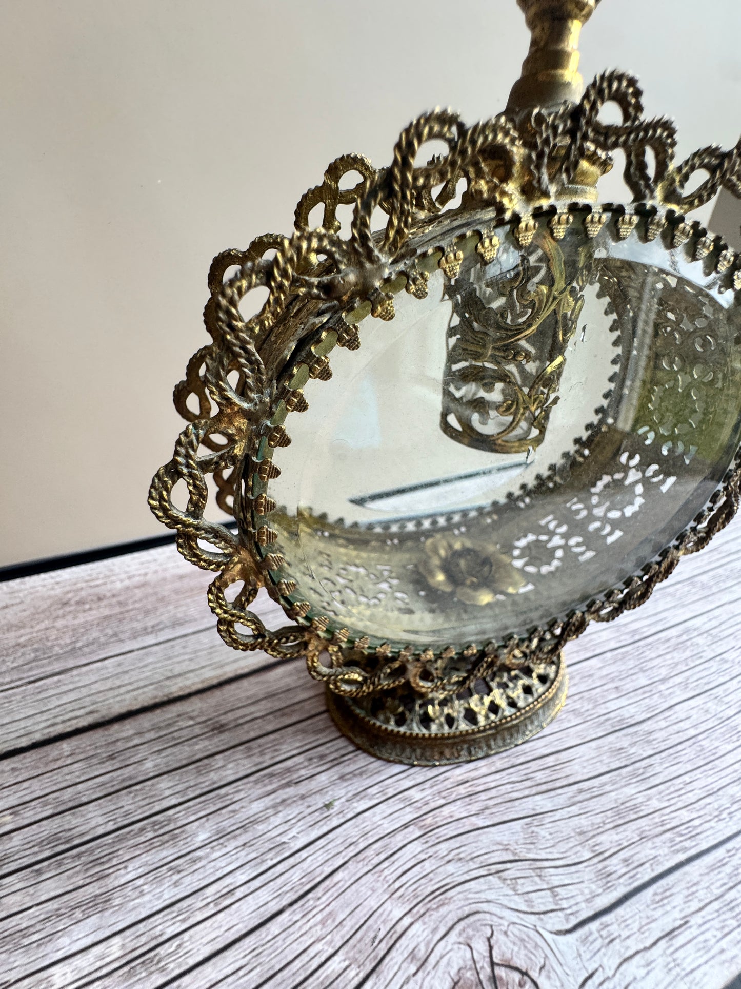 Vintage Ormolu Perfume Bottle with Glass Lid & Original Insert | 1950s Vanity Collectible