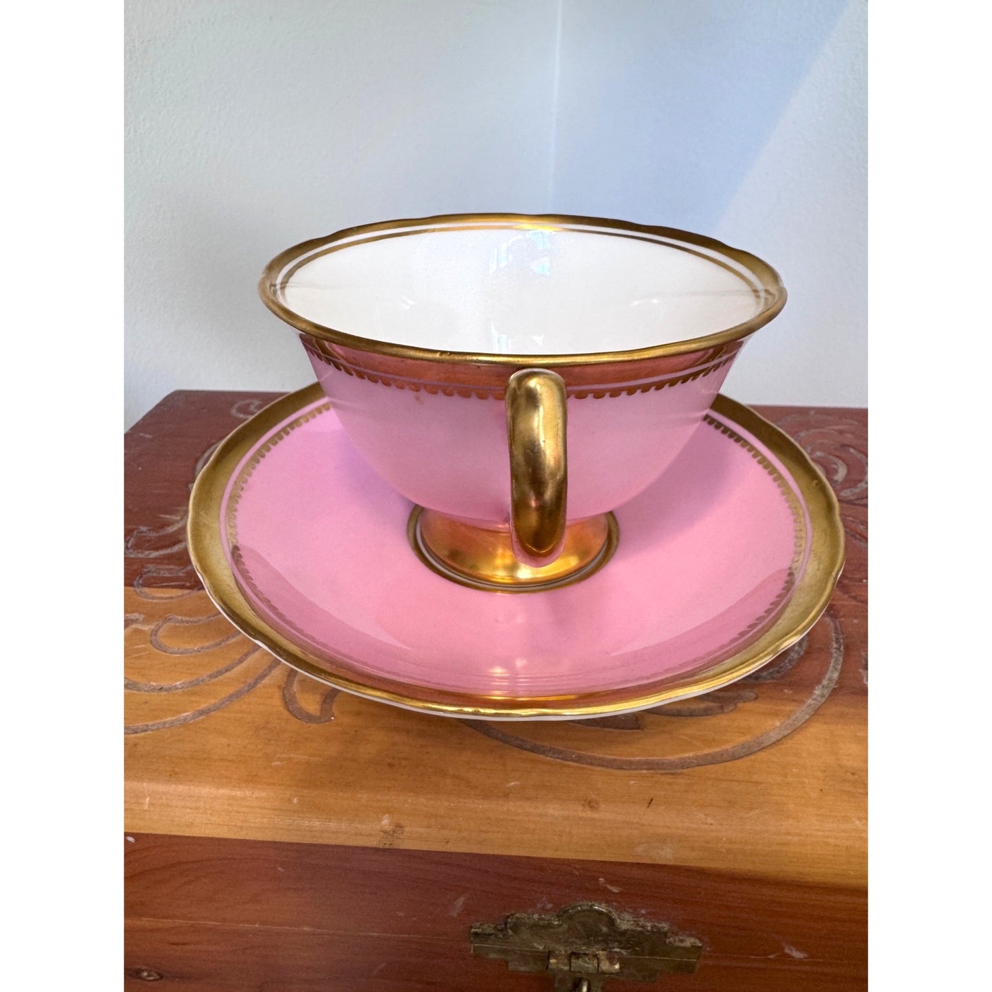 Royal Chelsea Bone China Teacup and Saucer Pink and Gold England 660A Vintage Tea Set