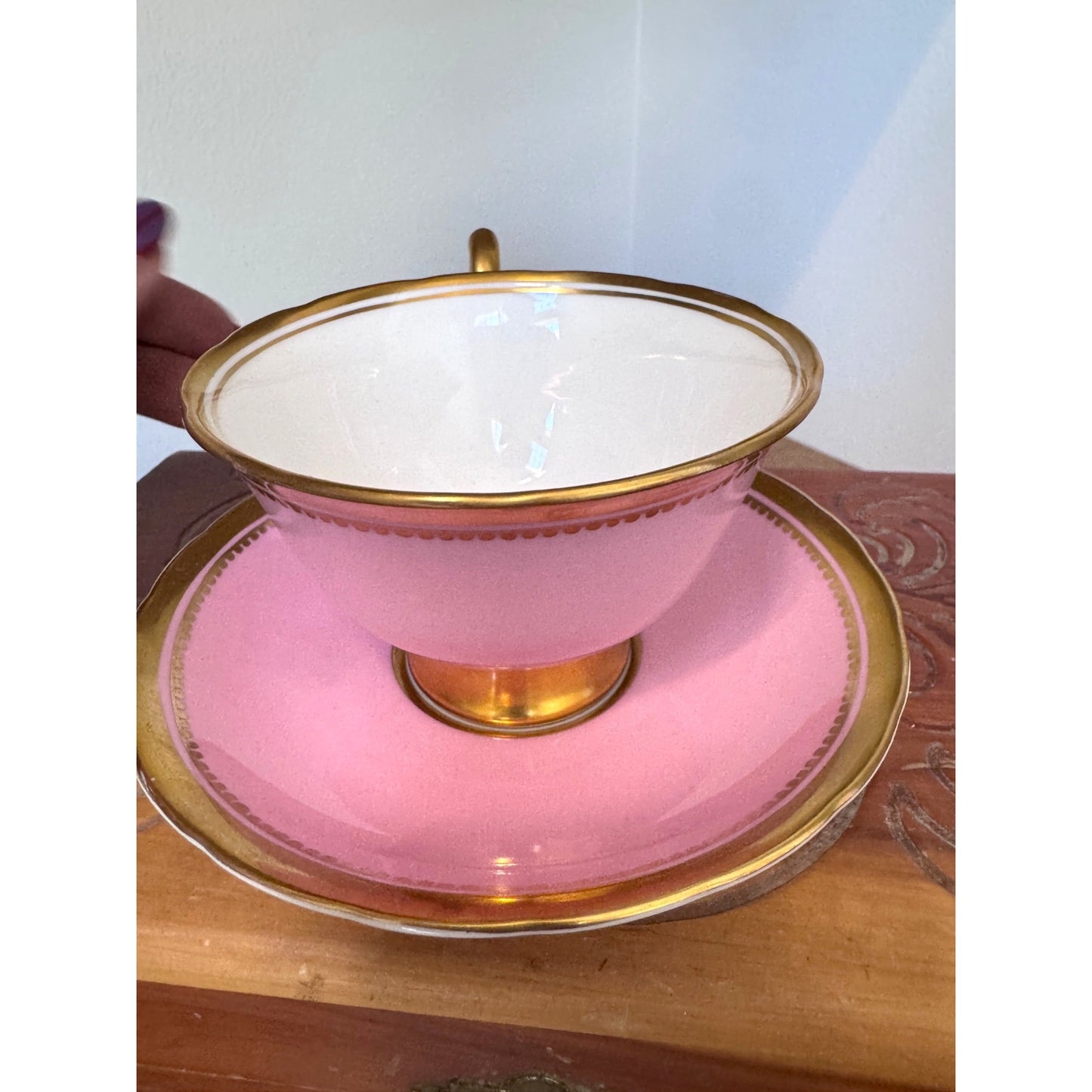 Royal Chelsea Bone China Teacup and Saucer Pink and Gold England 660A Vintage Tea Set