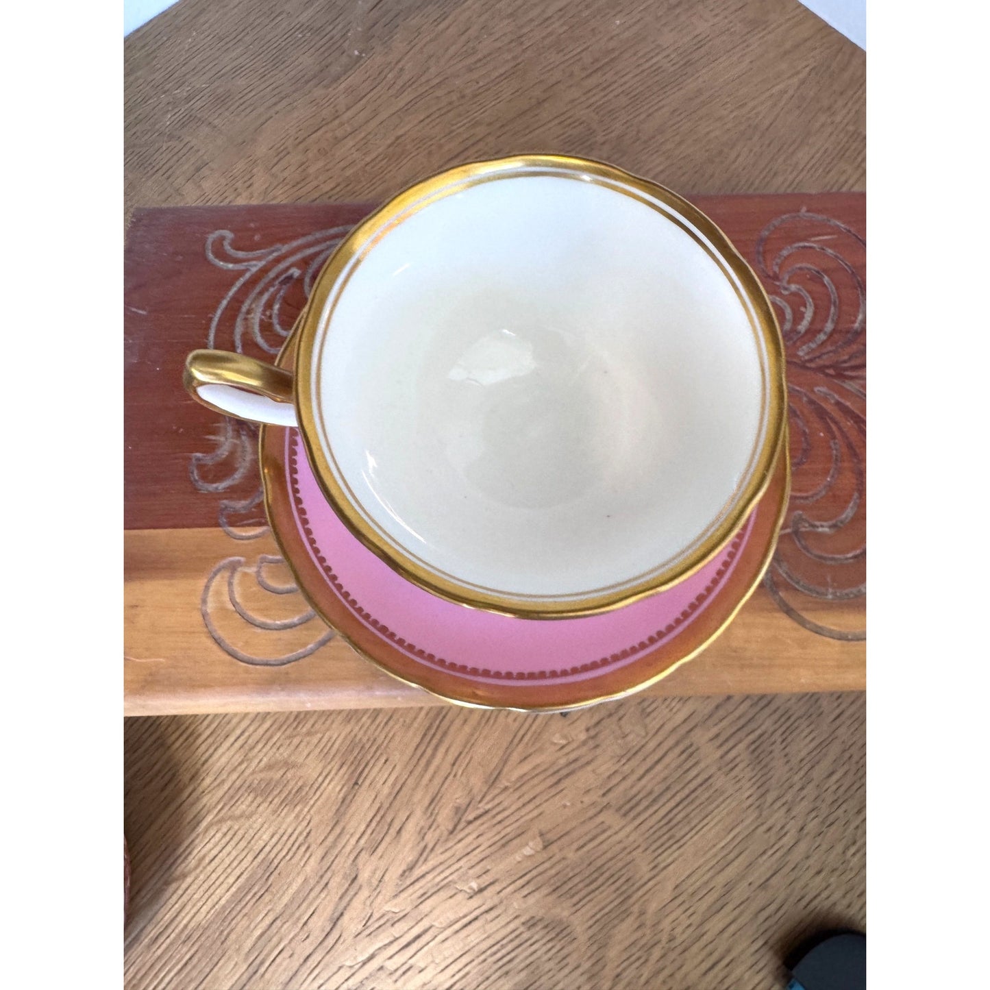 Royal Chelsea Bone China Teacup and Saucer Pink and Gold England 660A Vintage Tea Set