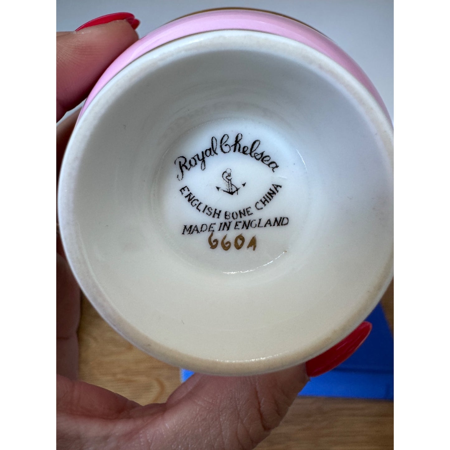 Royal Chelsea Bone China Teacup and Saucer Pink and Gold England 660A Vintage Tea Set