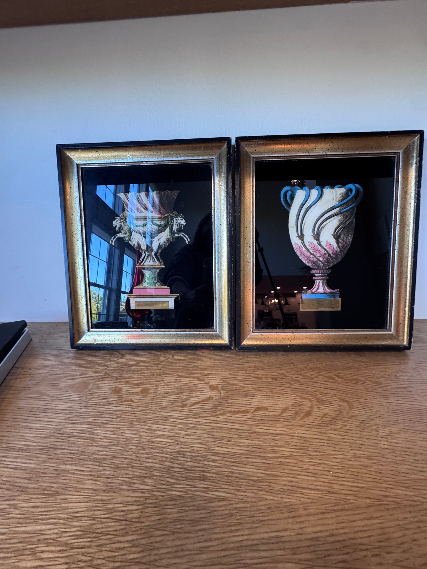 Reverse-Painted Glass Neoclassical Vase Prints (Verre Églomisé) – Gilded Frames