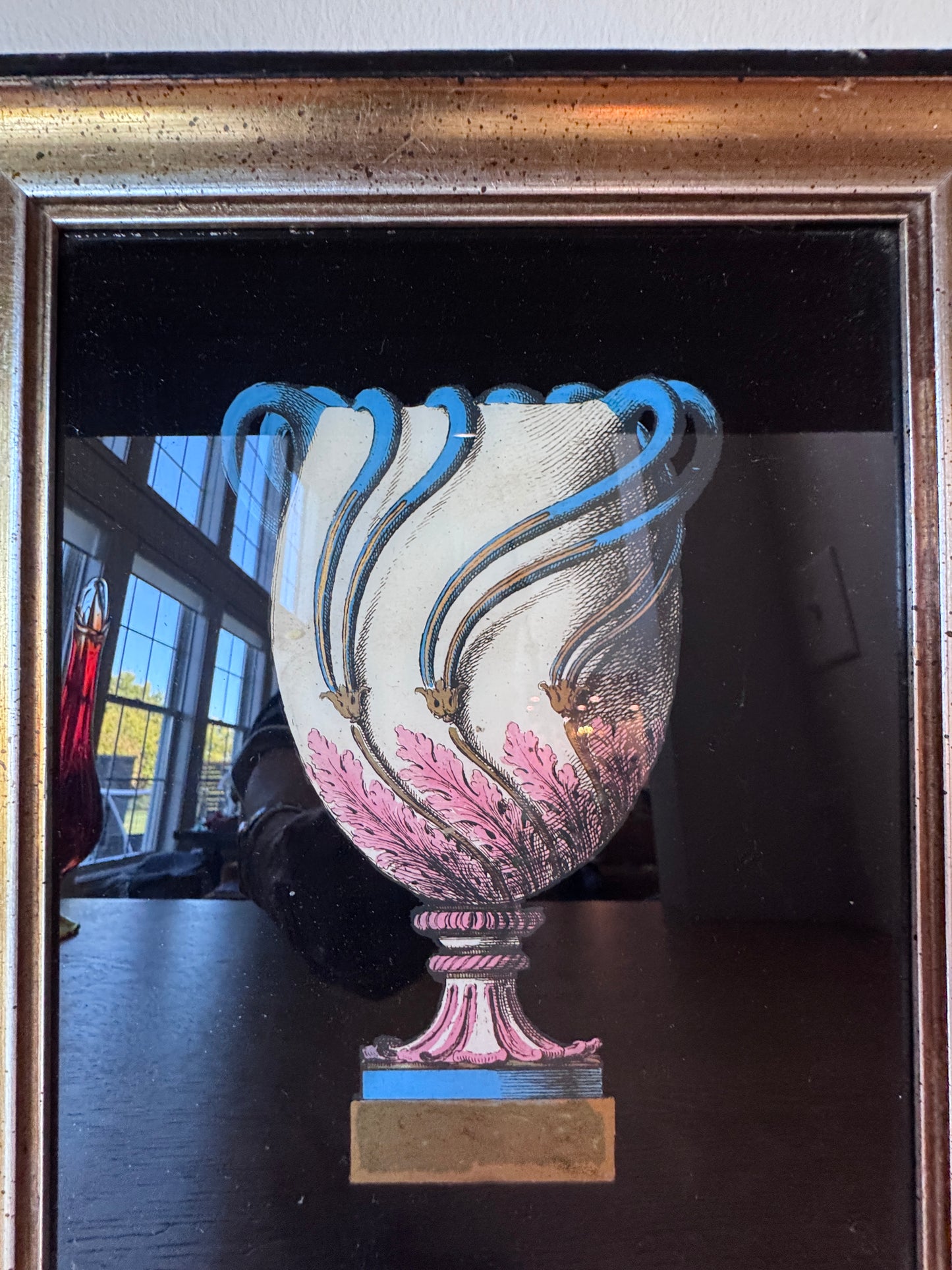 Reverse-Painted Glass Neoclassical Vase Prints (Verre Églomisé) – Gilded Frames
