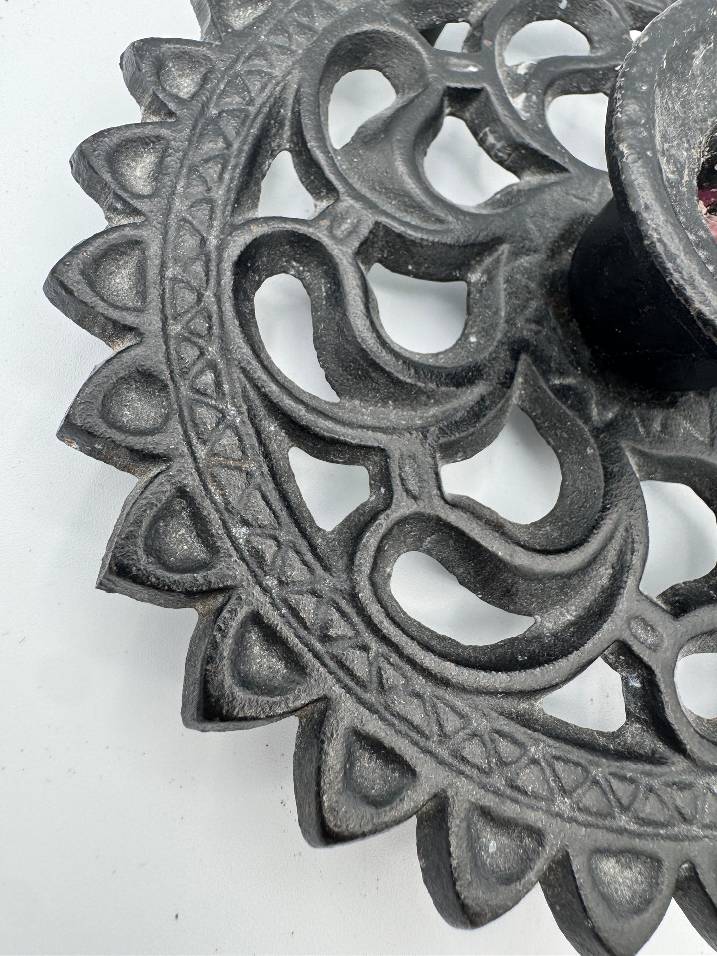 Vintage John Wright Cast Iron Candle Holders (Pair) – Gothic Style, Industrial Black, Model 872