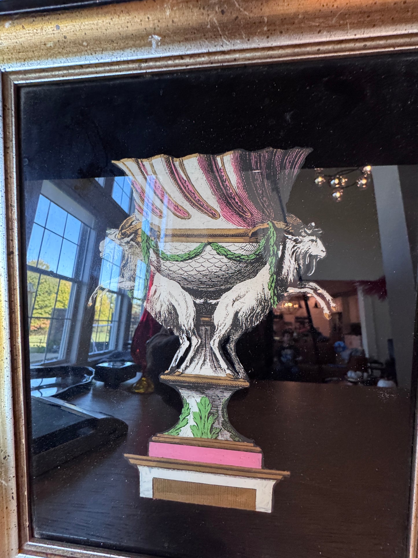 Reverse-Painted Glass Neoclassical Vase Prints (Verre Églomisé) – Gilded Frames