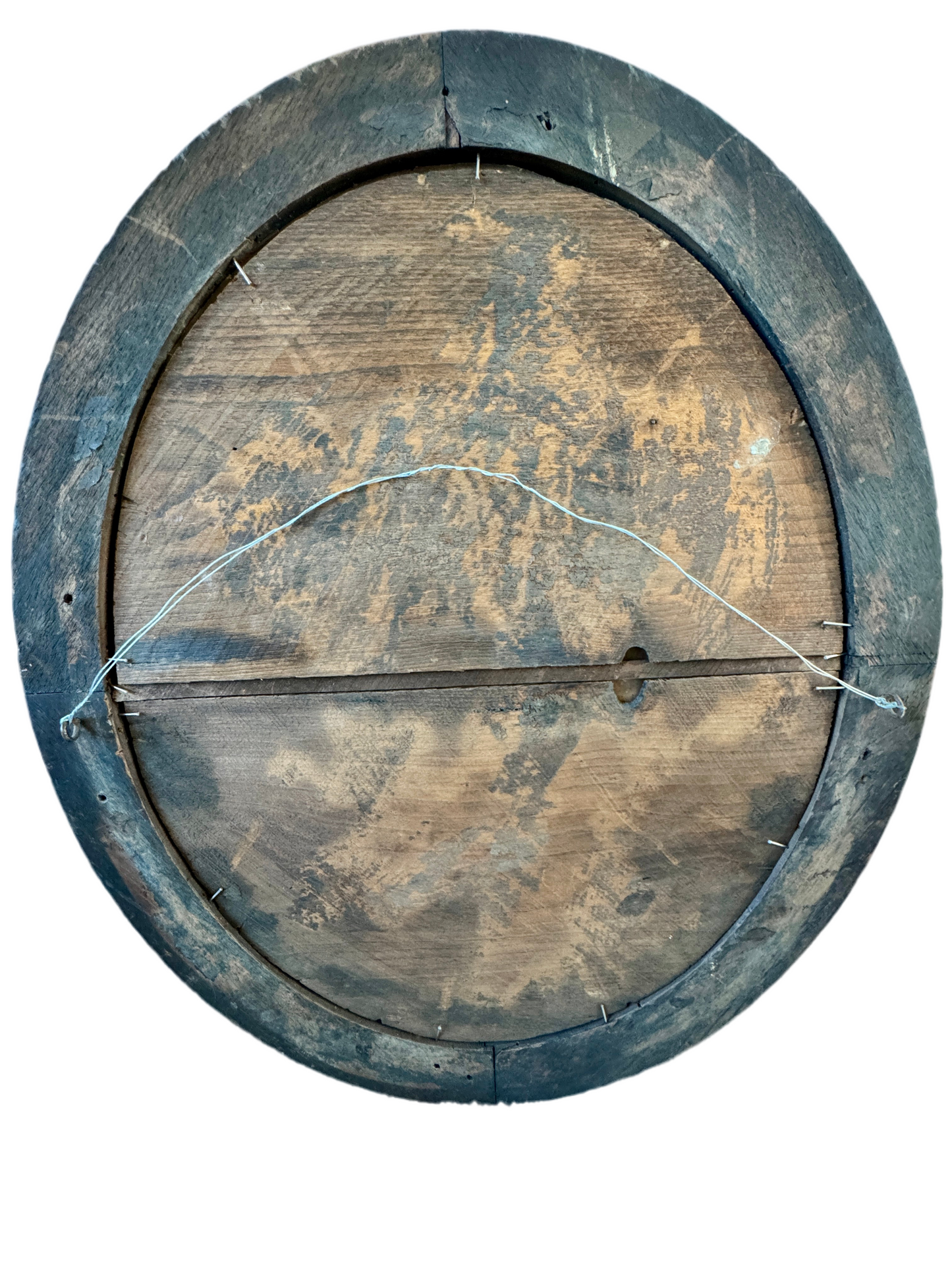 Victorian Mourning Portrait in Original Oval Wood Frame – 25" Antique Memorial Artwork