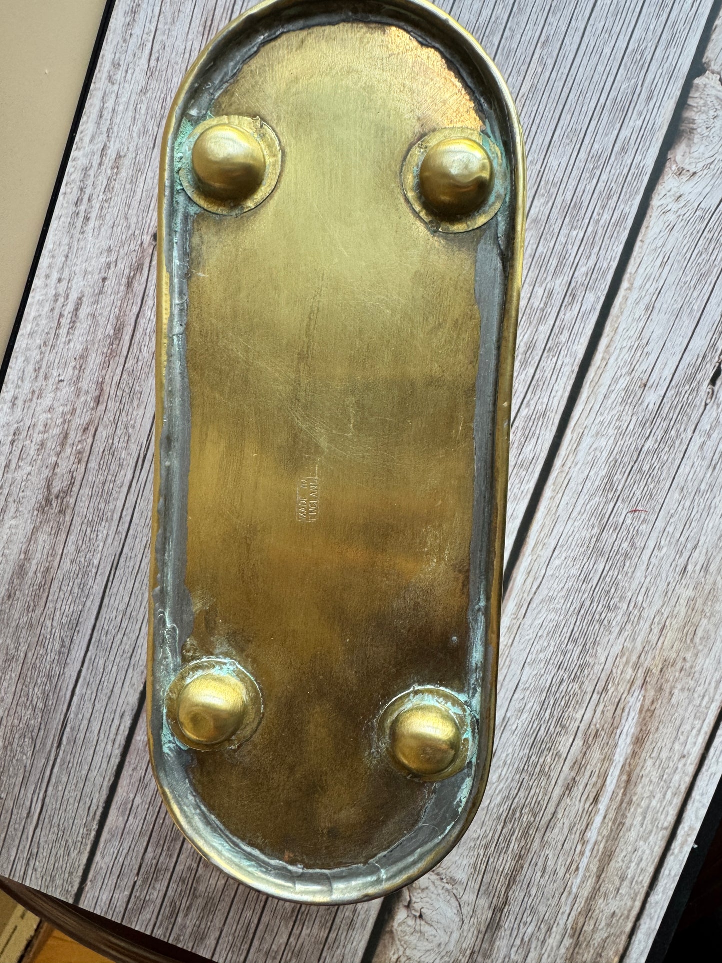 Vintage Embossed Brass Planter & Coaster Set – Made in England, Floral Detail, Patina