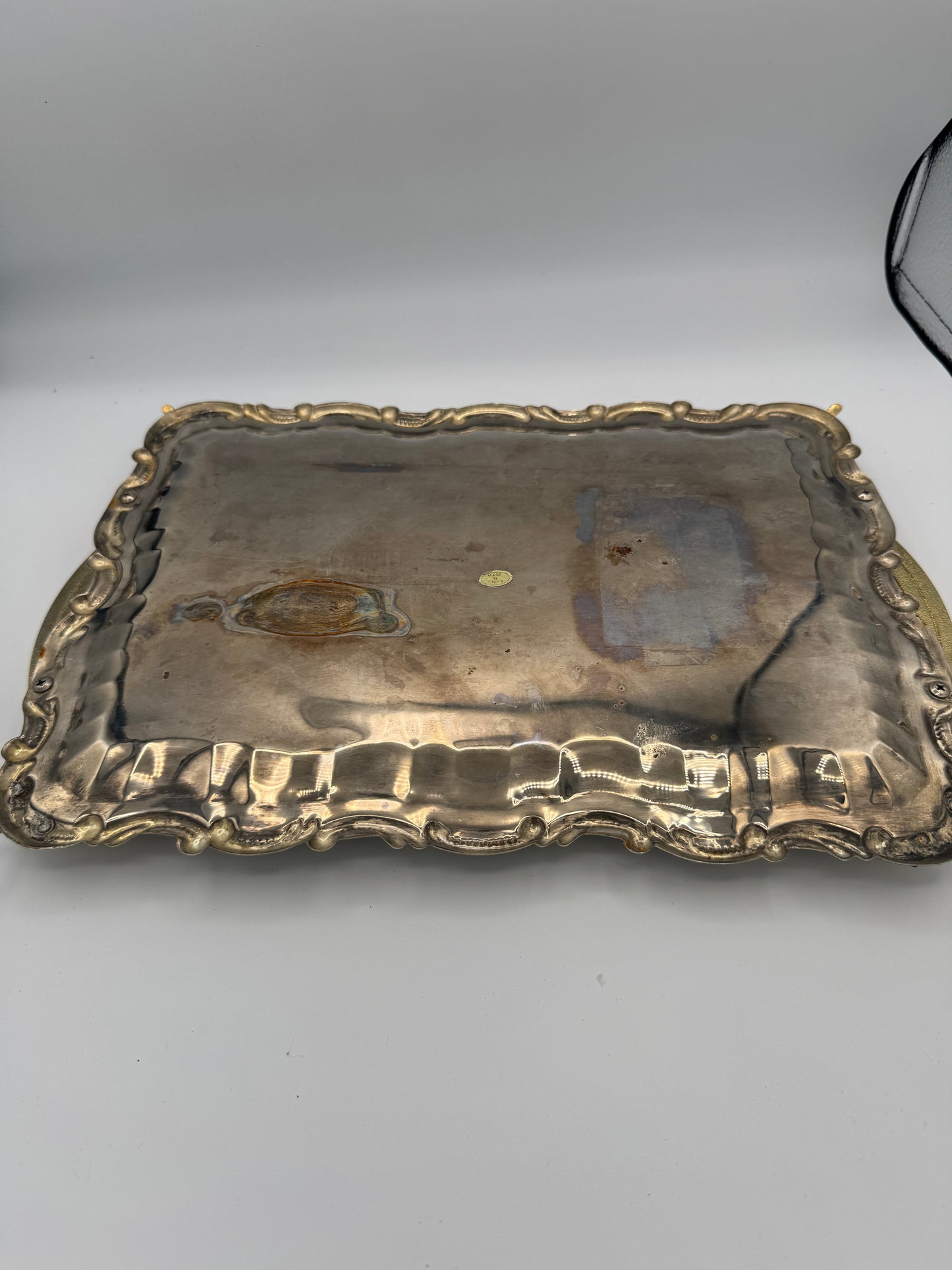 Vintage Ornate Serving Tray with Gold Leaf Handles – Made in Spain