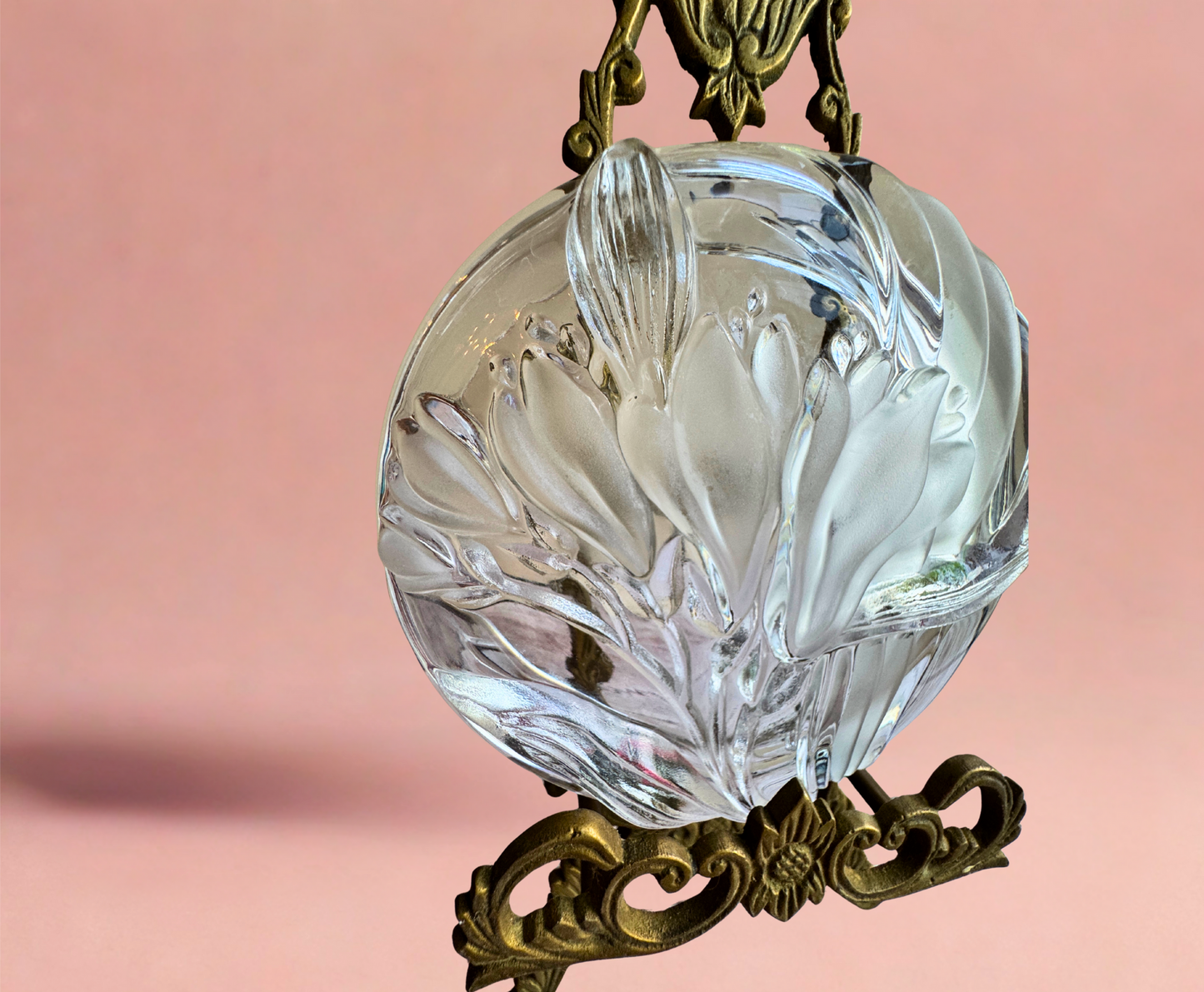 Vintage Frosted Floral Glass Dish – Oval Trinket or Catchall