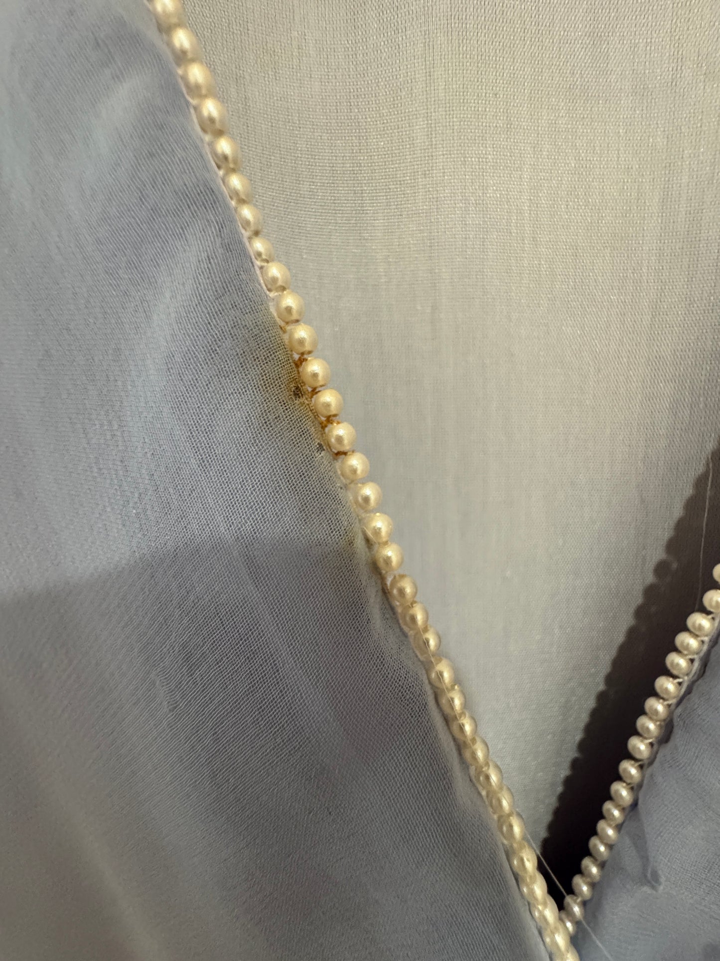 Ursula of Switzerland Pearl-Trimmed Chiffon Dress – Dusty Blue, Flutter Sleeve, Size 3/4