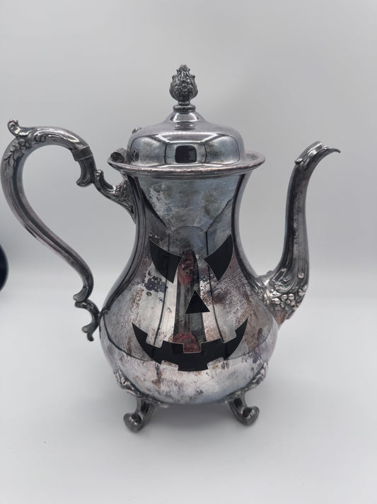 Vintage Ornate Silver-Plated 4-Piece Coffee & Tea Set with Tray – Unmarked