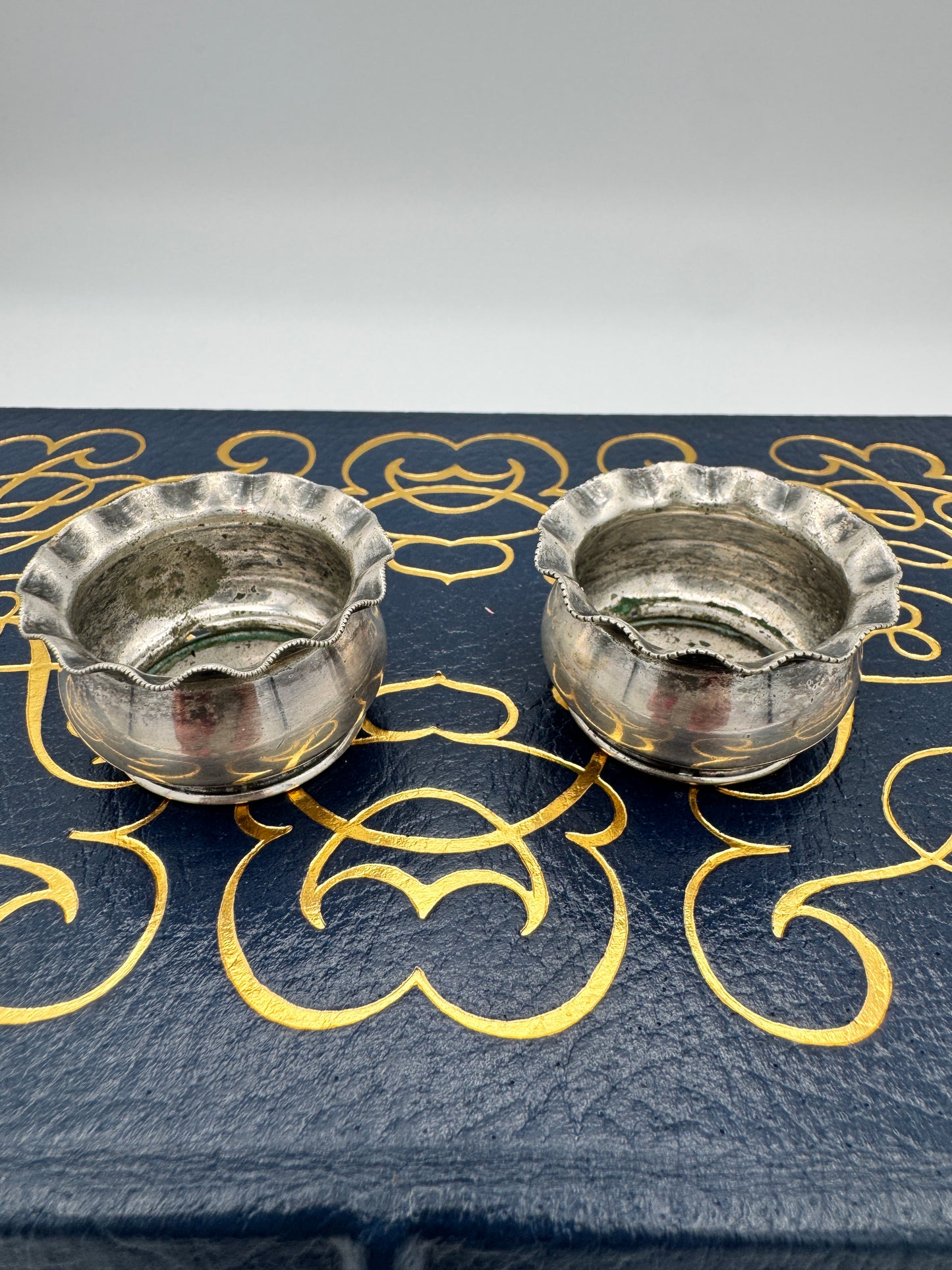 J.W. Tufts Silverplate Open Salts (Pair), Pattern 044 - Victorian Ruffled Rim, Antique Boston