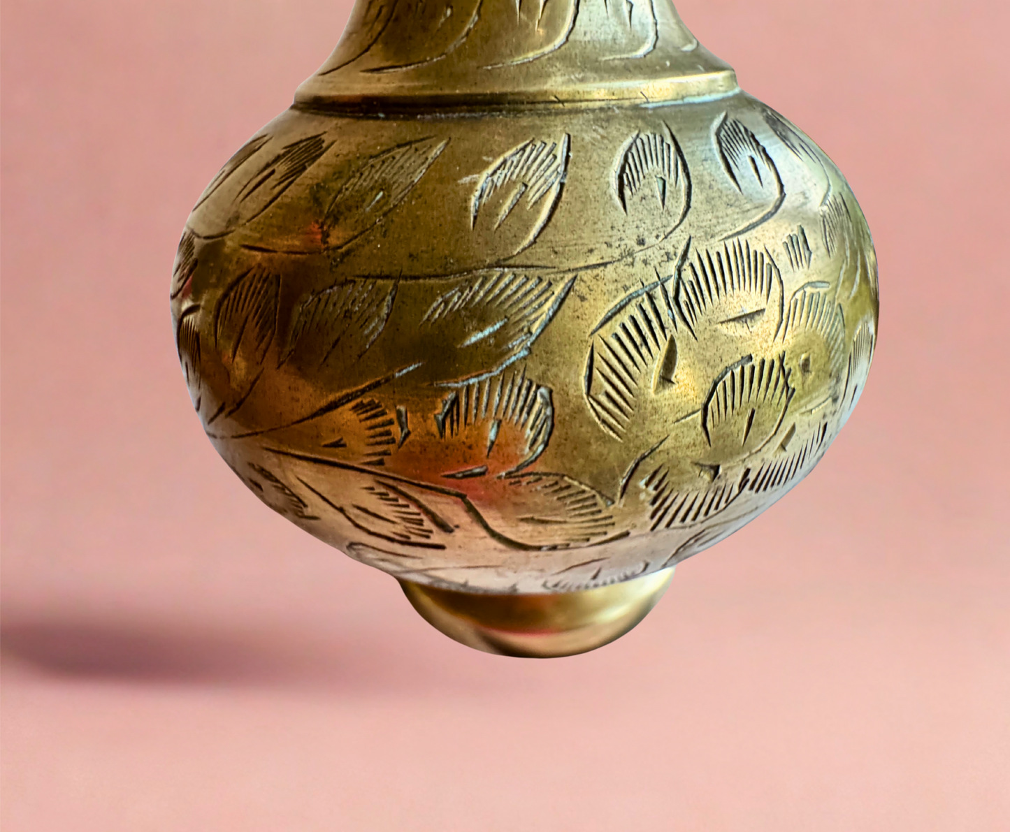 Hand-Engraved Brass Ewer Pitcher – Ornate Floral Detailing, 10.25” Tall