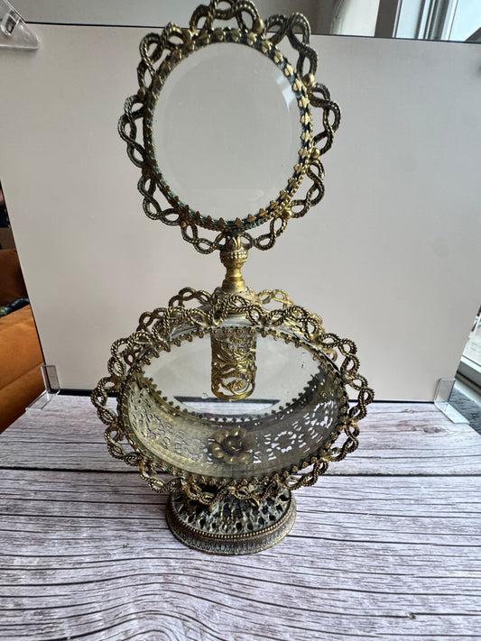 Vintage Ormolu Perfume Bottle with Glass Lid & Original Insert | 1950s Vanity Collectible