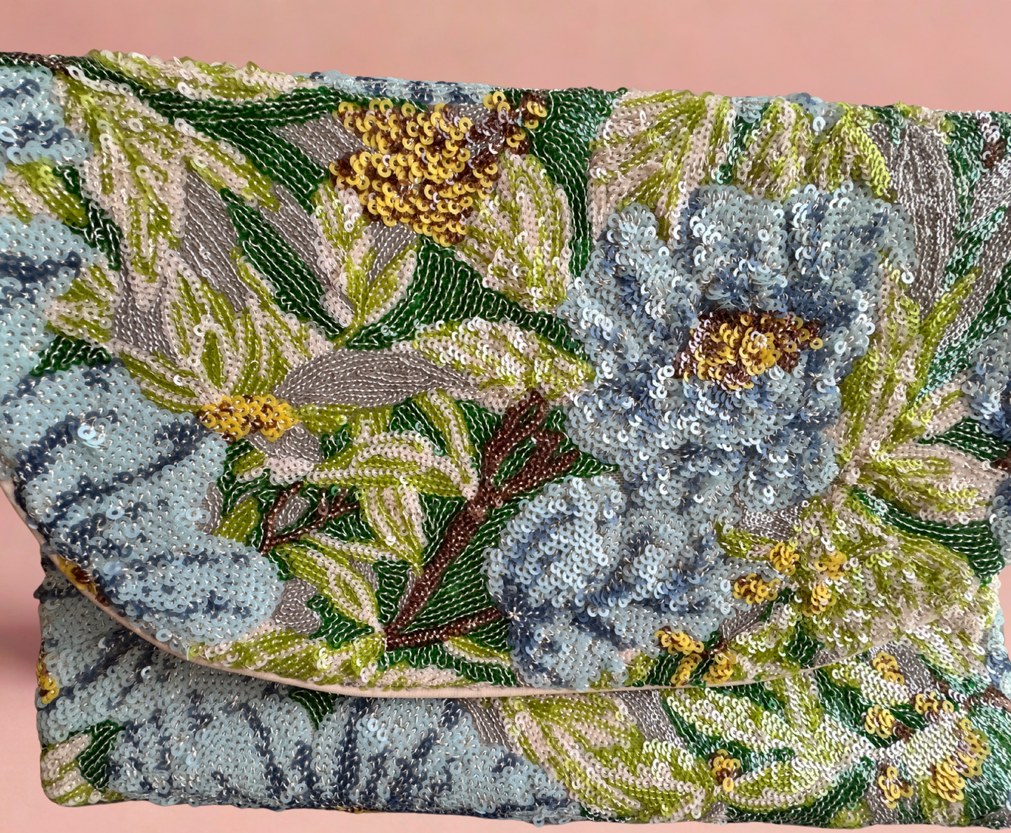 Sequin Beaded Floral Clutch – Multicolor Garden Design