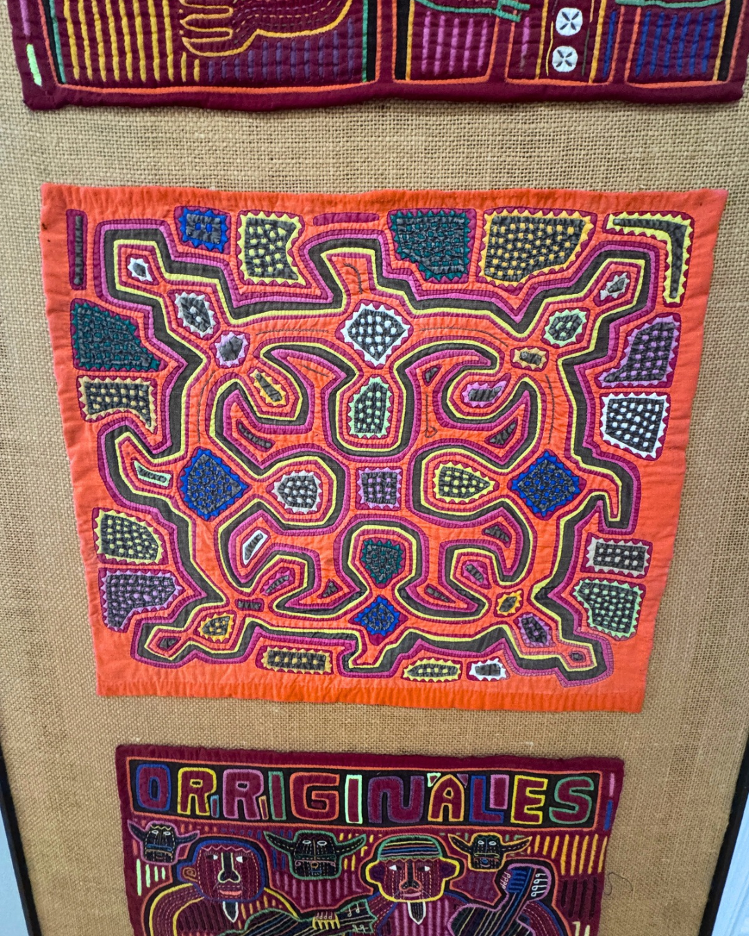 Vintage Framed Guna (Mola) Textile Panel - Hand-Stitches Reverse Appliqué Folk Art From Panama
