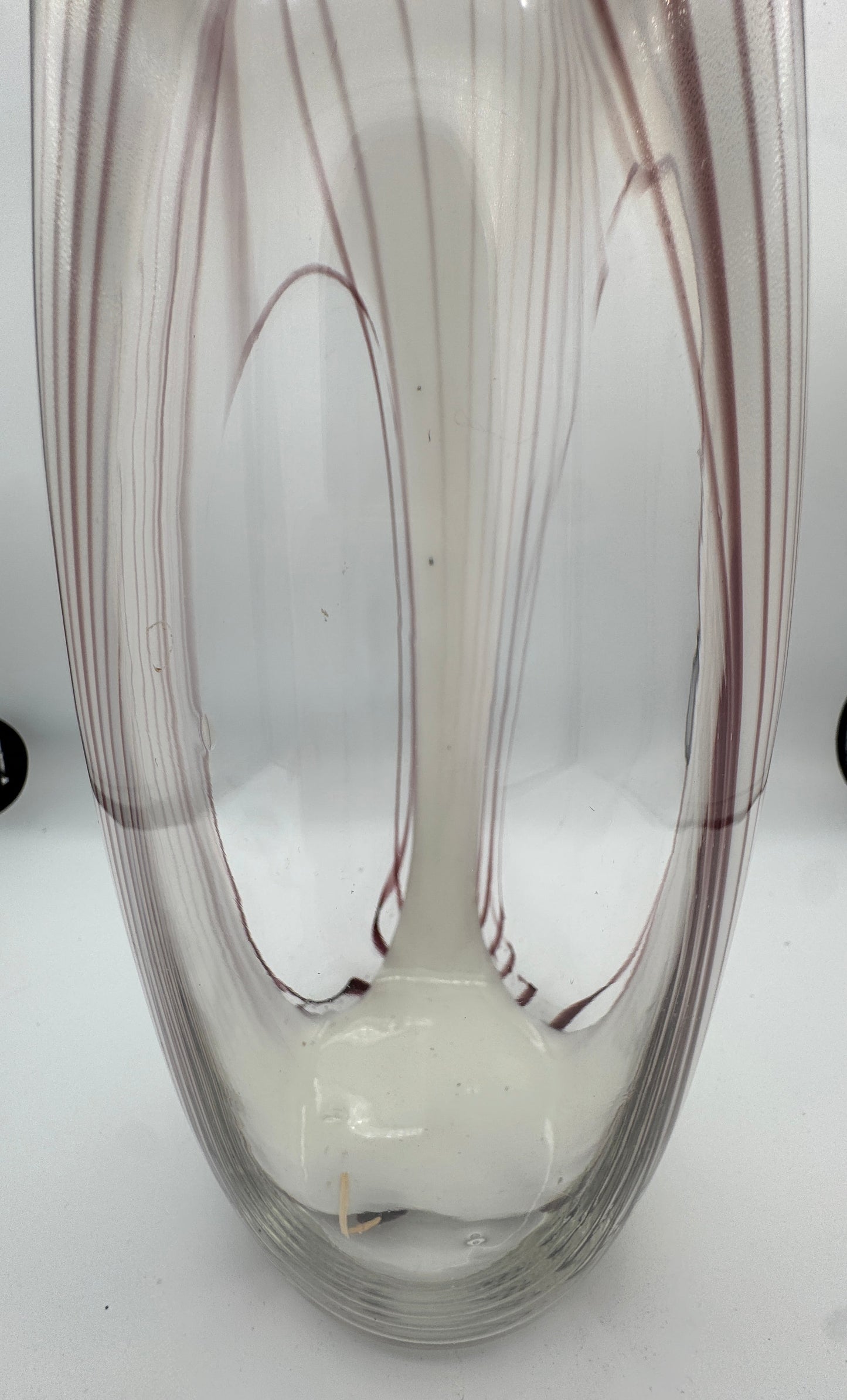 Handblown Art Glass Ribbon Vase – Murano Style Purple & White Swirl