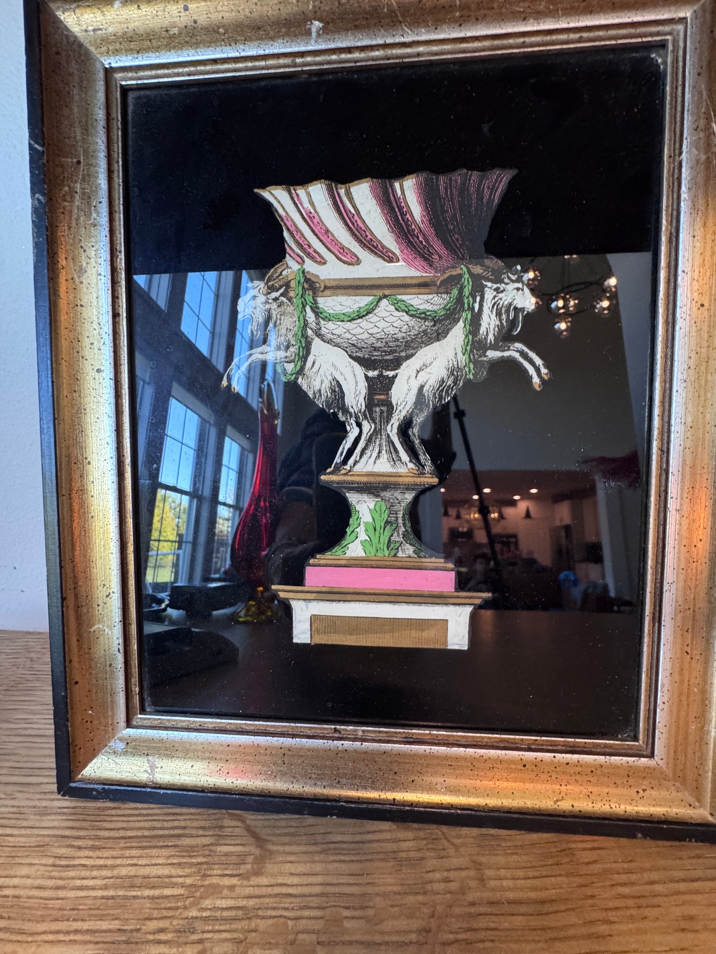 Reverse-Painted Glass Neoclassical Vase Prints (Verre Églomisé) – Gilded Frames