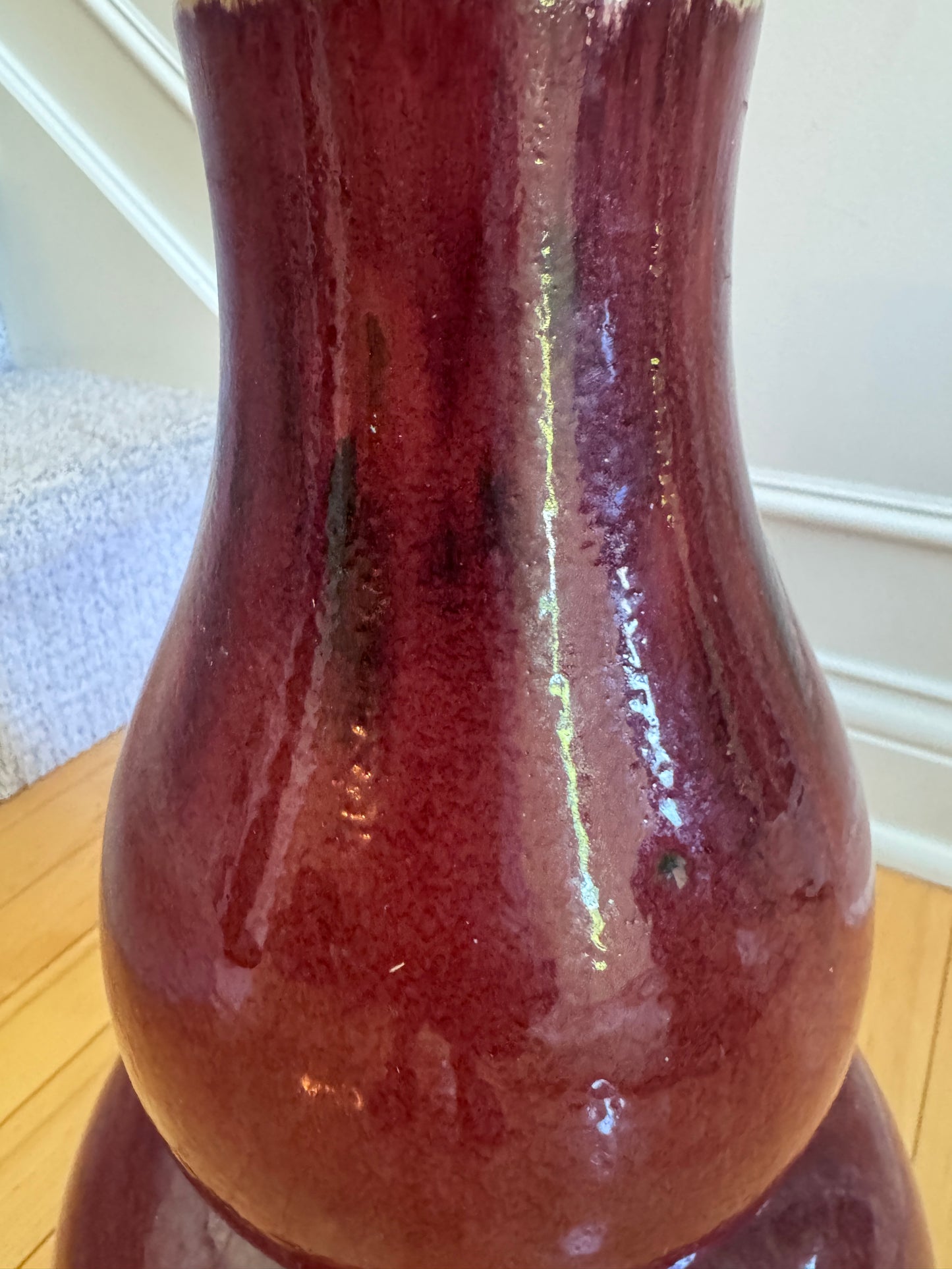 Large Chinese Oxblood “Sang de Boeuf” Double Gourd Porcelain Vase – 16.5” Tall, Mid-Century Jingdezhen Style