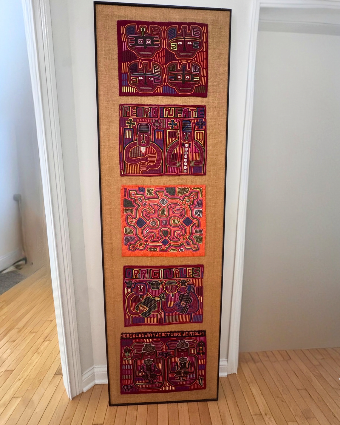 Vintage Framed Guna (Mola) Textile Panel - Hand-Stitches Reverse Appliqué Folk Art From Panama