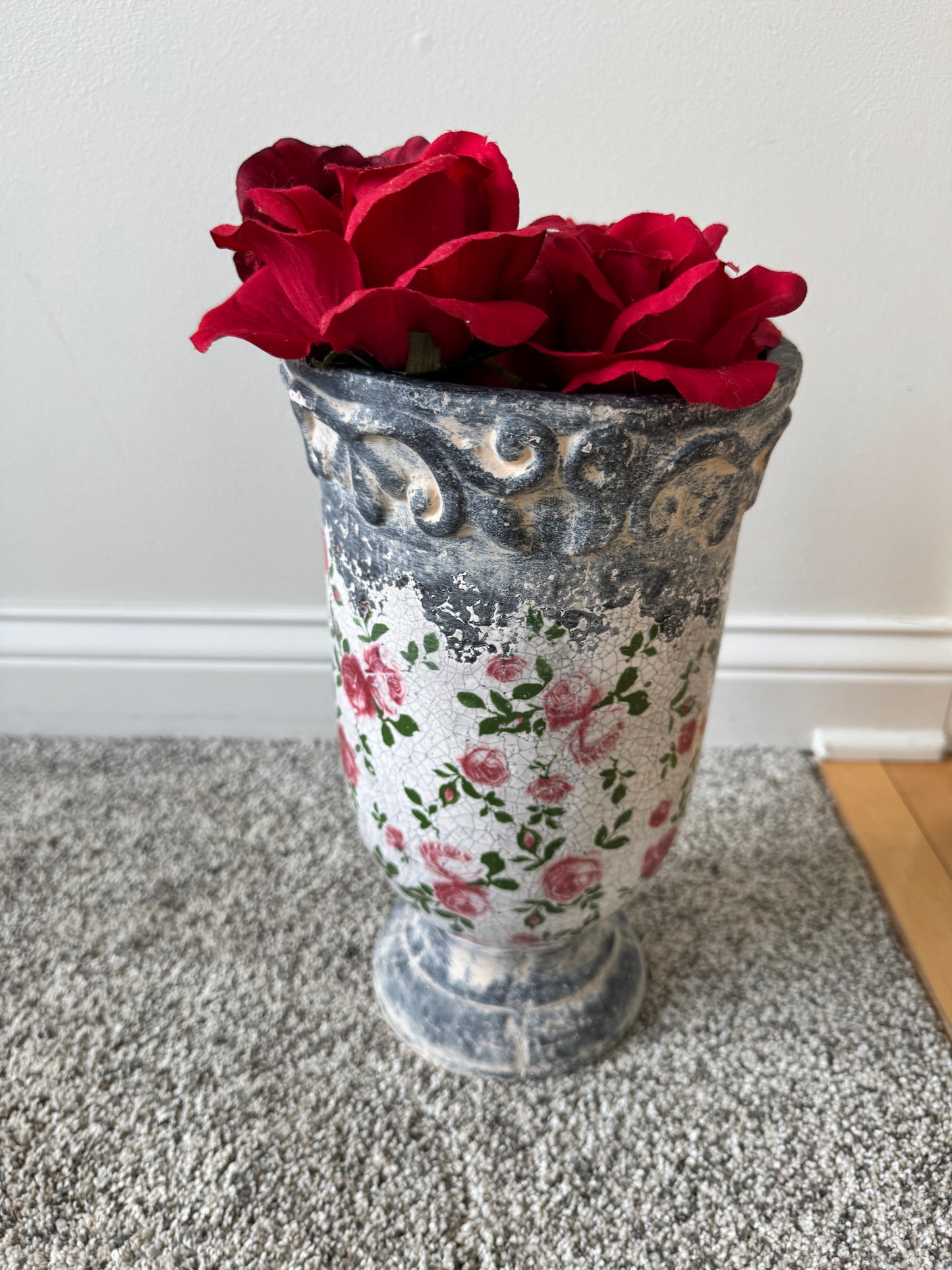 Pair of Vintage Weathered Terracotta Garden Planters – Early 20th Century European Style
