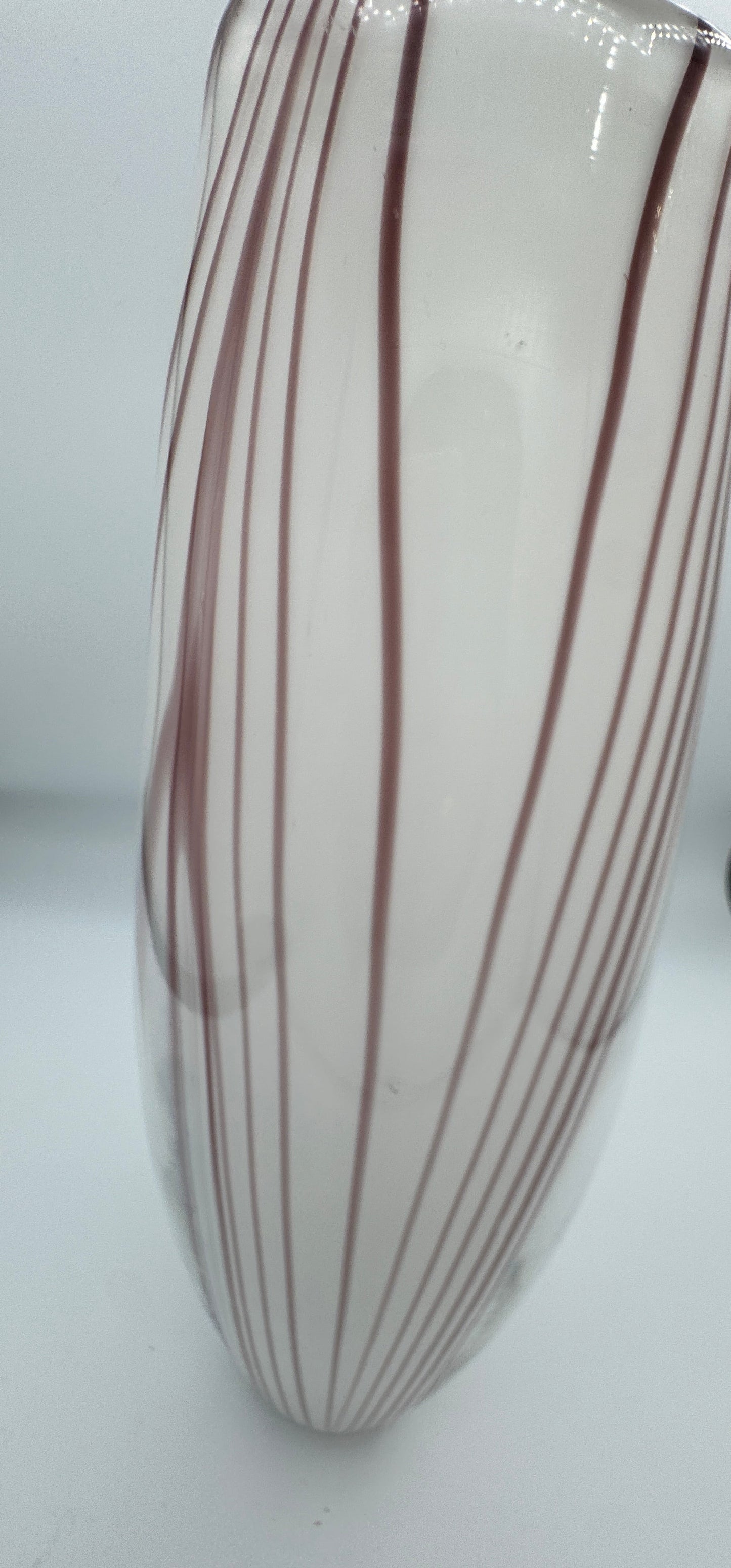 Handblown Art Glass Ribbon Vase – Murano Style Purple & White Swirl