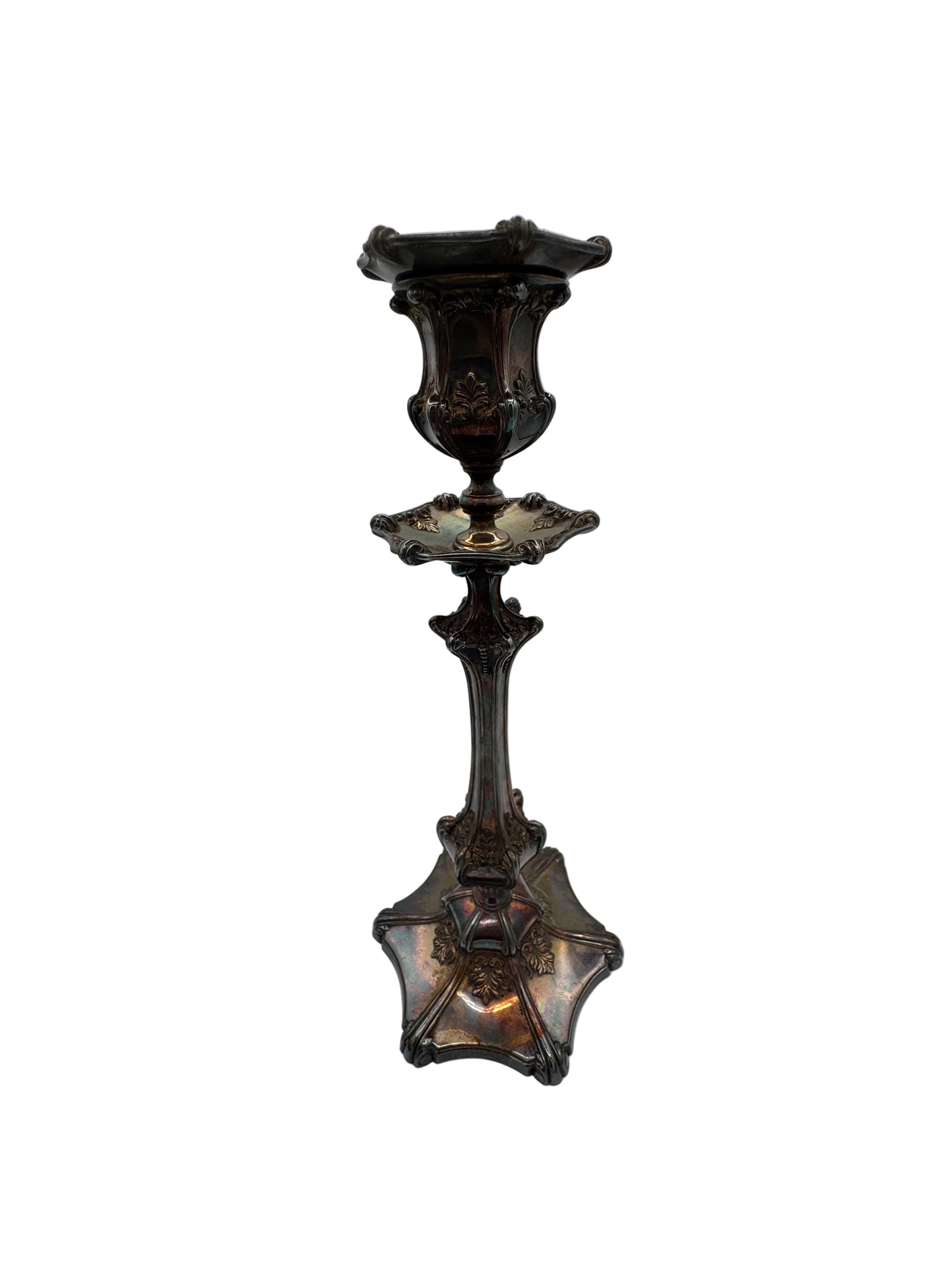 Antique Wilcox Silver Plate Co. Quadruple Plate Candlesticks – Victorian Era, Ornate Silver Candle Holders (Pair), c.1880s