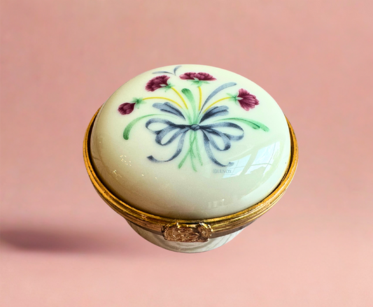 Vintage Lenox Porcelain Trinket Box – Floral Ribbon Design with Gilded Brass Frame