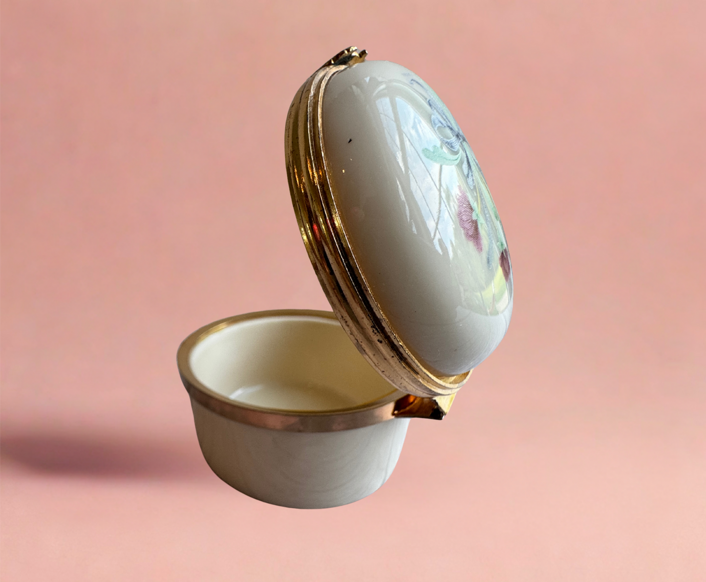 Vintage Lenox Porcelain Trinket Box – Floral Ribbon Design with Gilded Brass Frame
