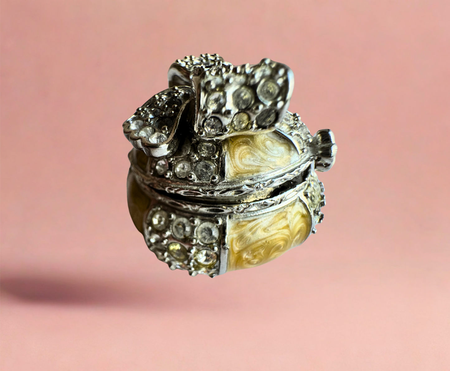 Jay Strongwater Mini Jeweled Trinket Box with Enamel & Crystal Bow