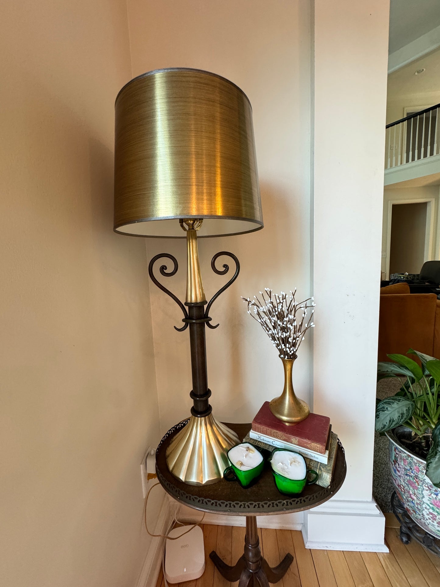 Sculptural Brushed Brass Table Lamp – 31” Tall, 11 lb Base