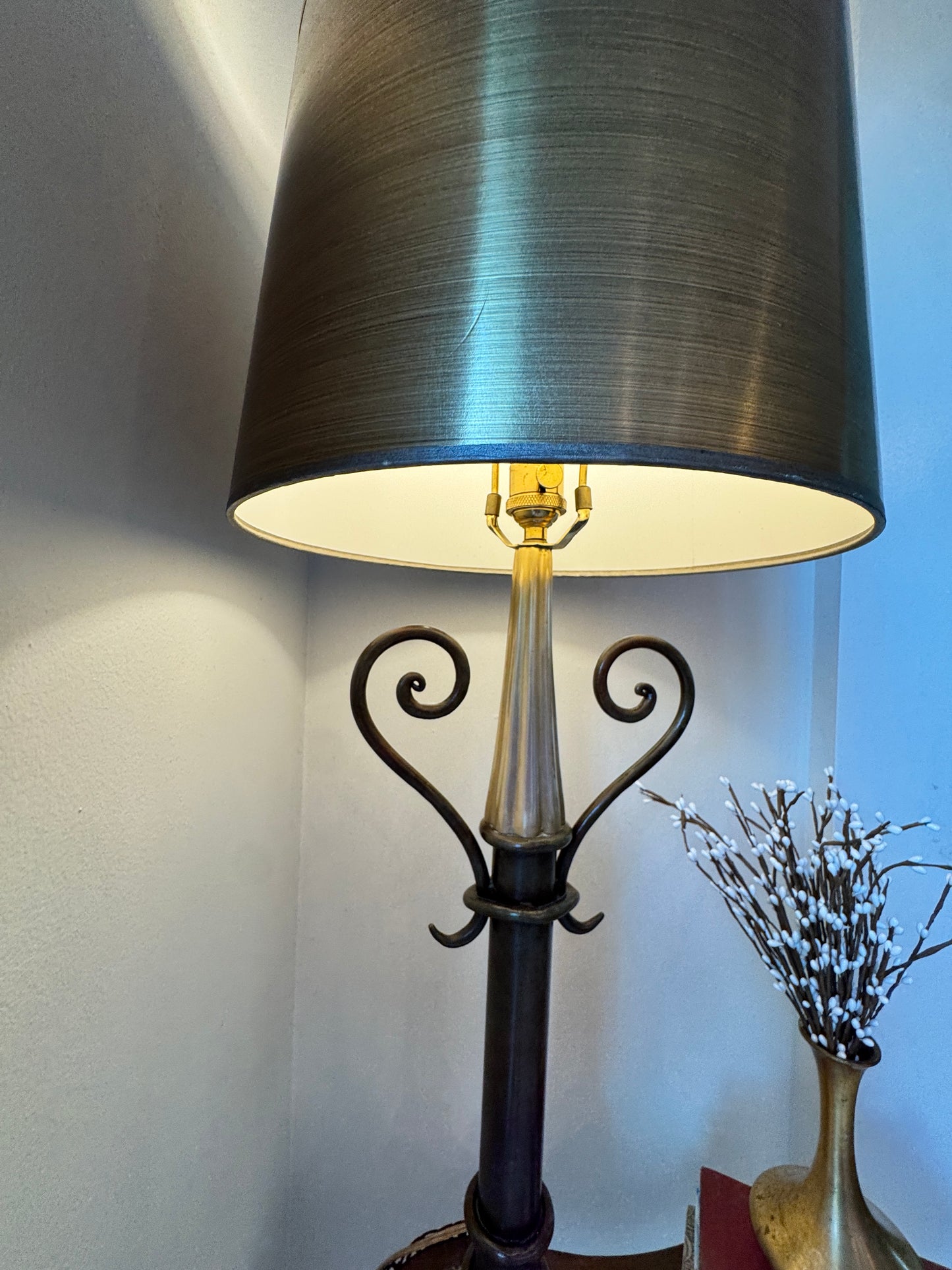 Sculptural Brushed Brass Table Lamp – 31” Tall, 11 lb Base