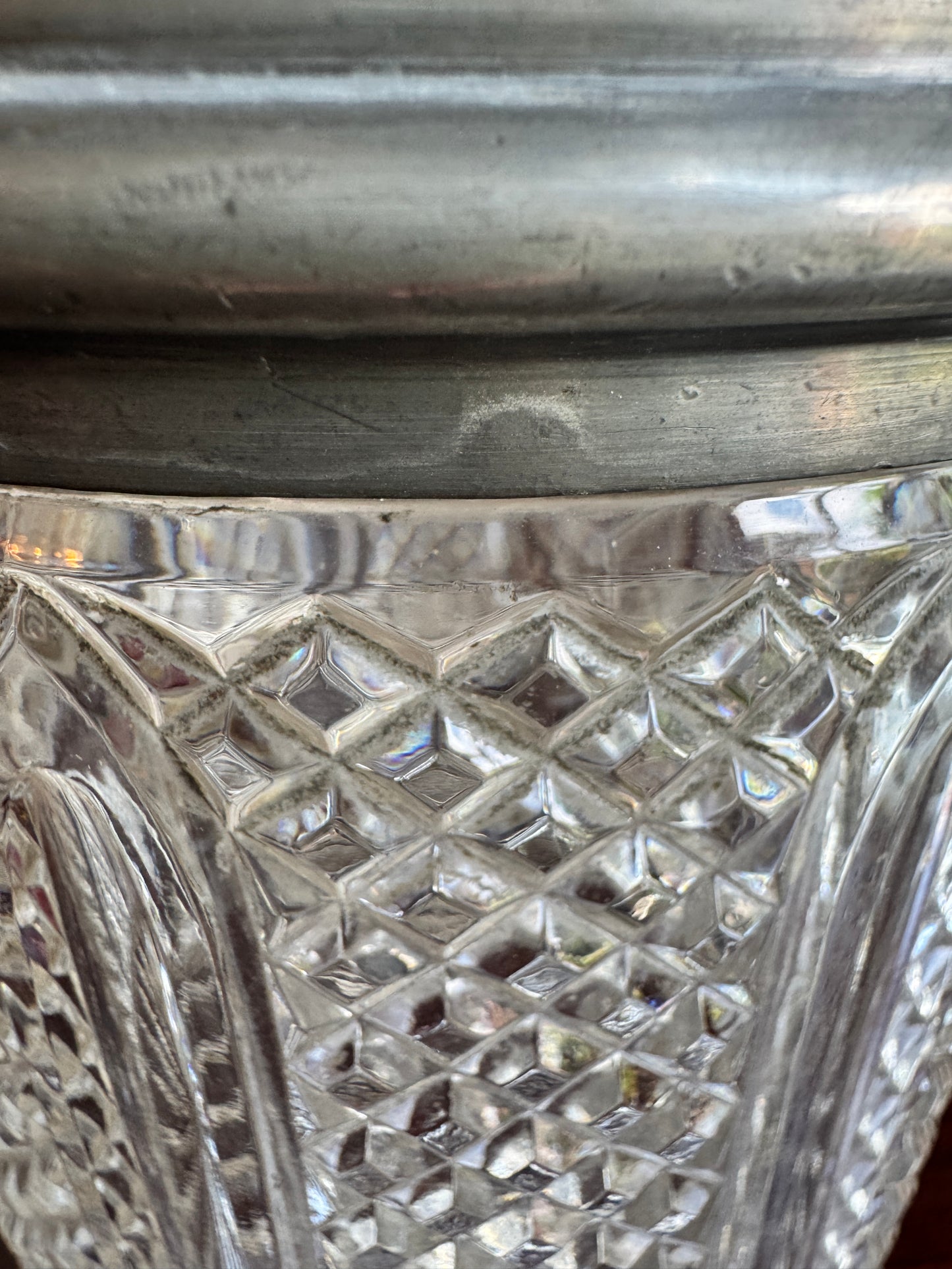 Antique 1871 Pressed Glass Jar with Pewter Lid - Victorian Era Kitchenware, 8"