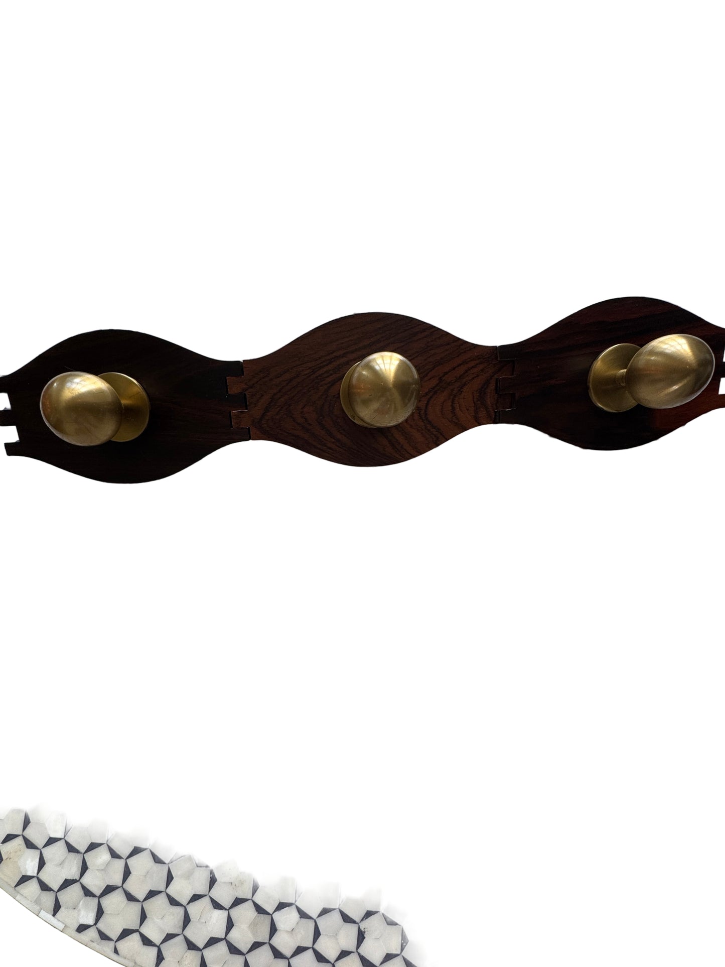 Wooden & Brass Wall-Mounted Coat Hangers – Set of Two (Swiss Find)