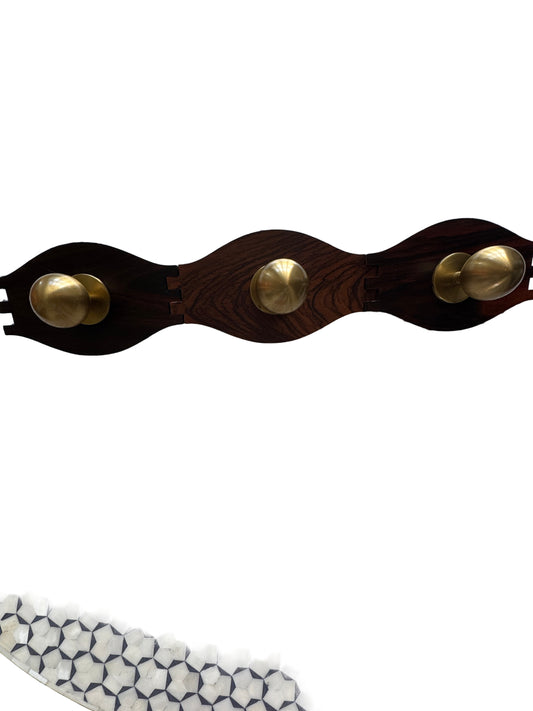 Wooden & Brass Wall-Mounted Coat Hangers – Set of Two (Swiss Find)