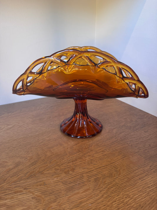 Amber Glass Lace-Edge Pedestal Banana Boat