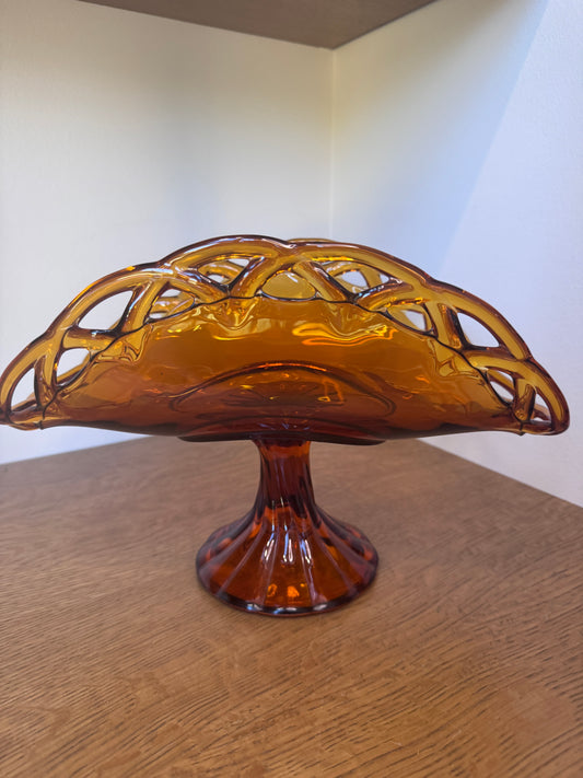 Amber Glass Lace-Edge Pedestal Banana Boat