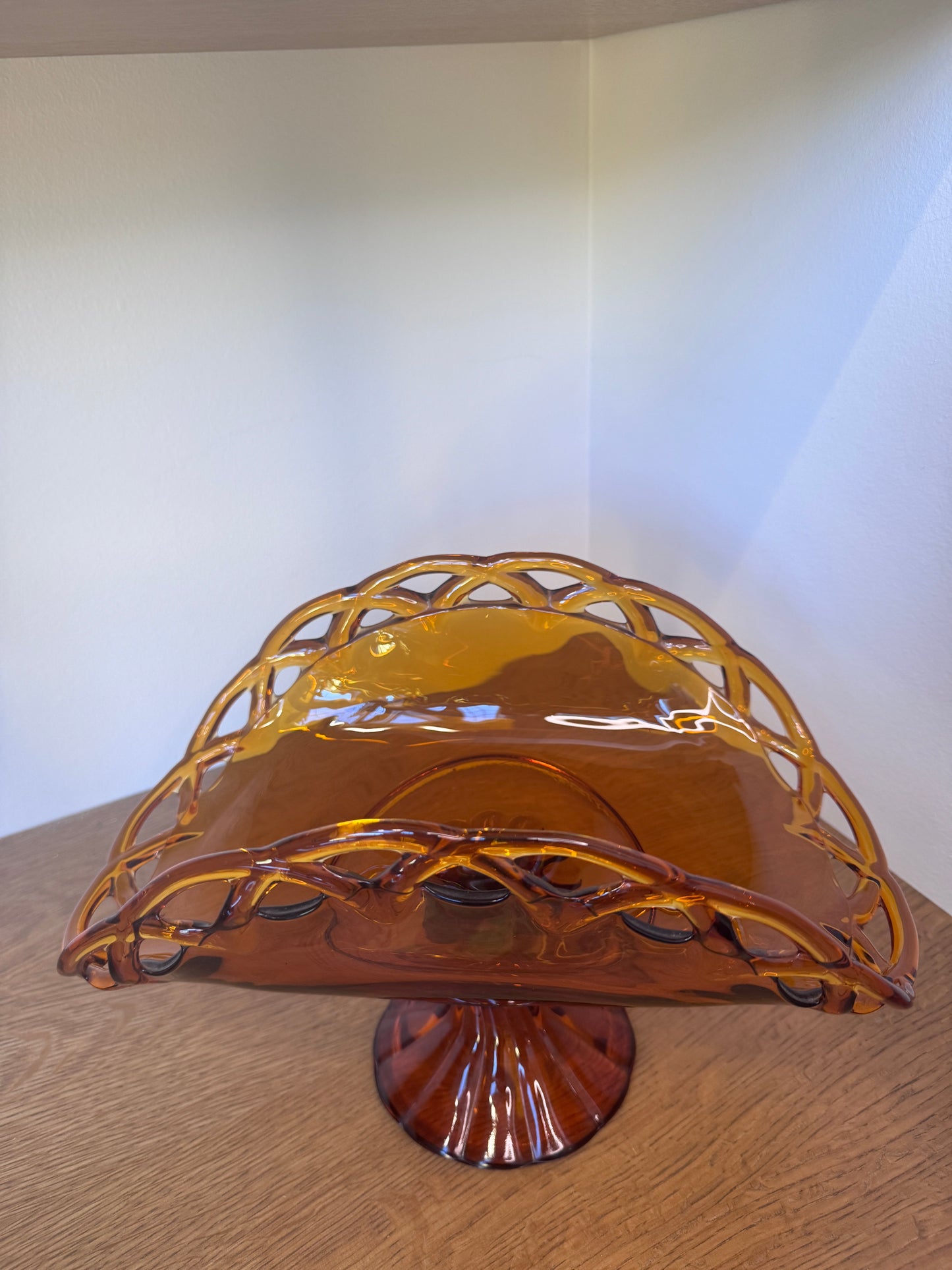 Amber Glass Lace-Edge Pedestal Banana Boat