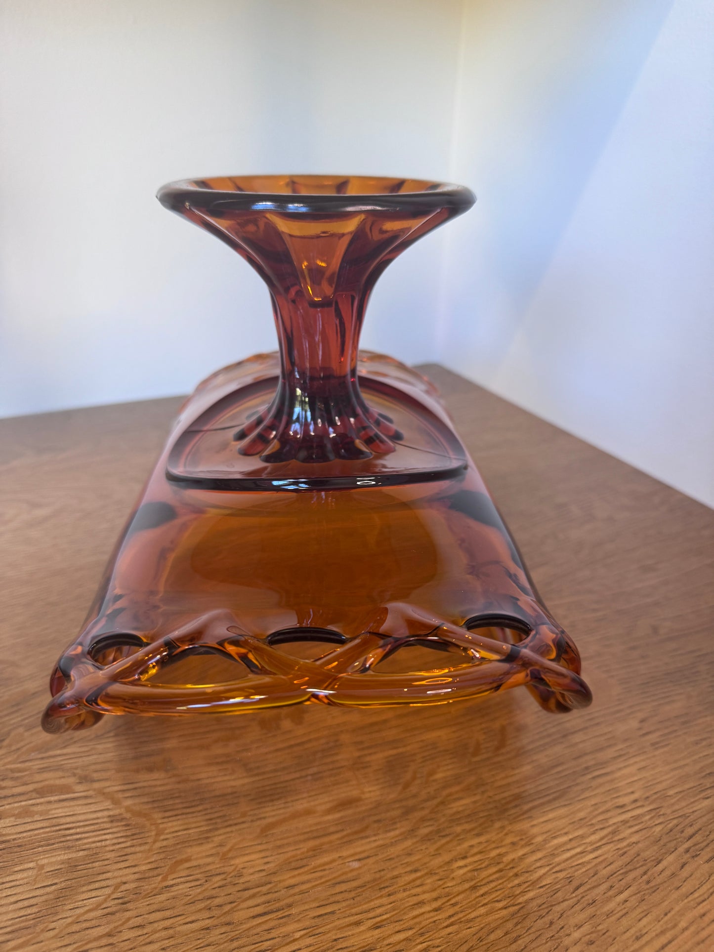 Amber Glass Lace-Edge Pedestal Banana Boat