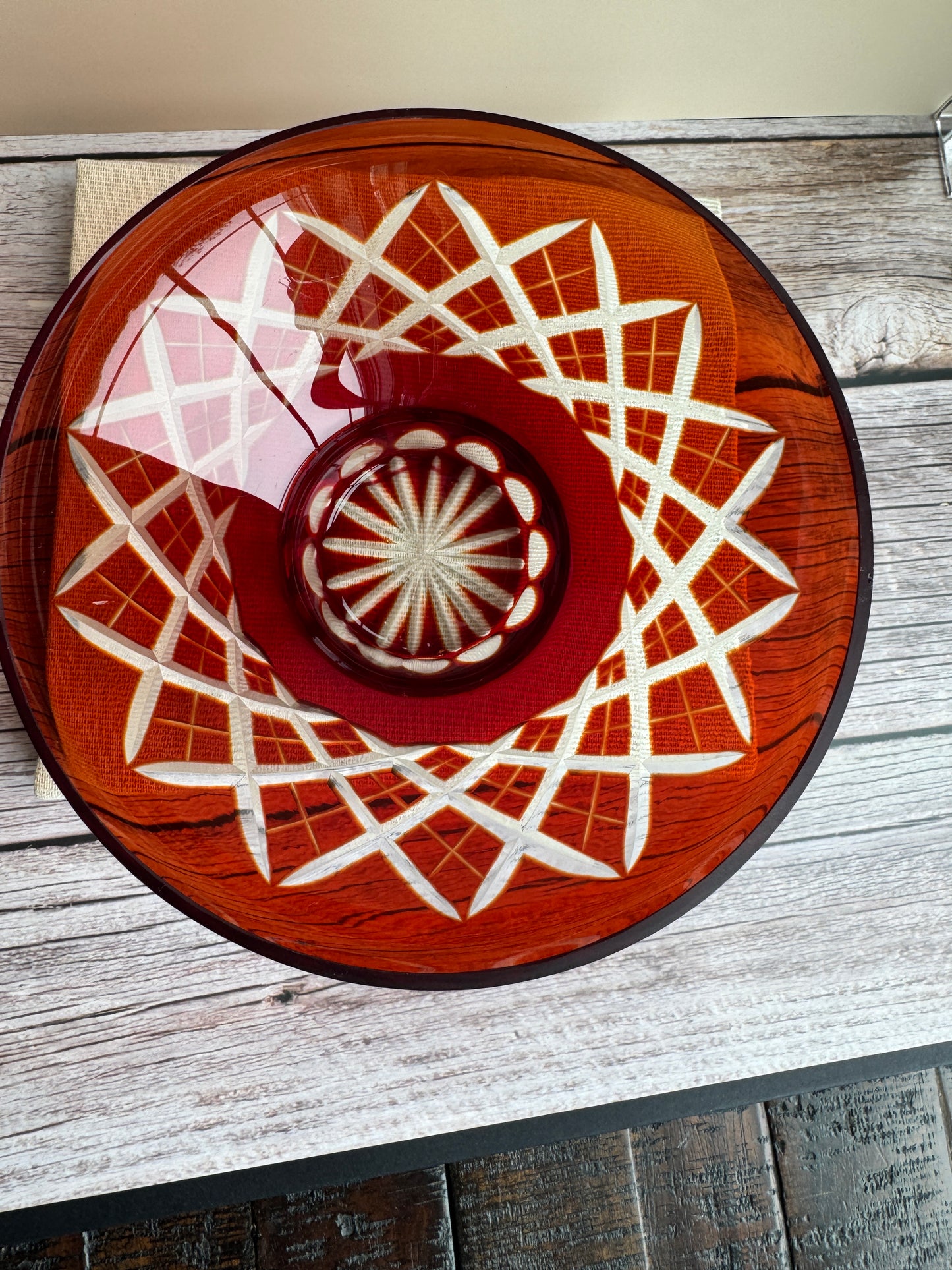 Badash Crystal Ruby Red Cut Glass Flared Pedestal Bowl