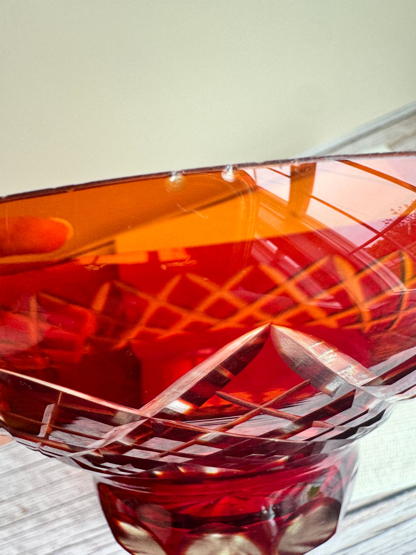 Badash Crystal Ruby Red Cut Glass Flared Pedestal Bowl