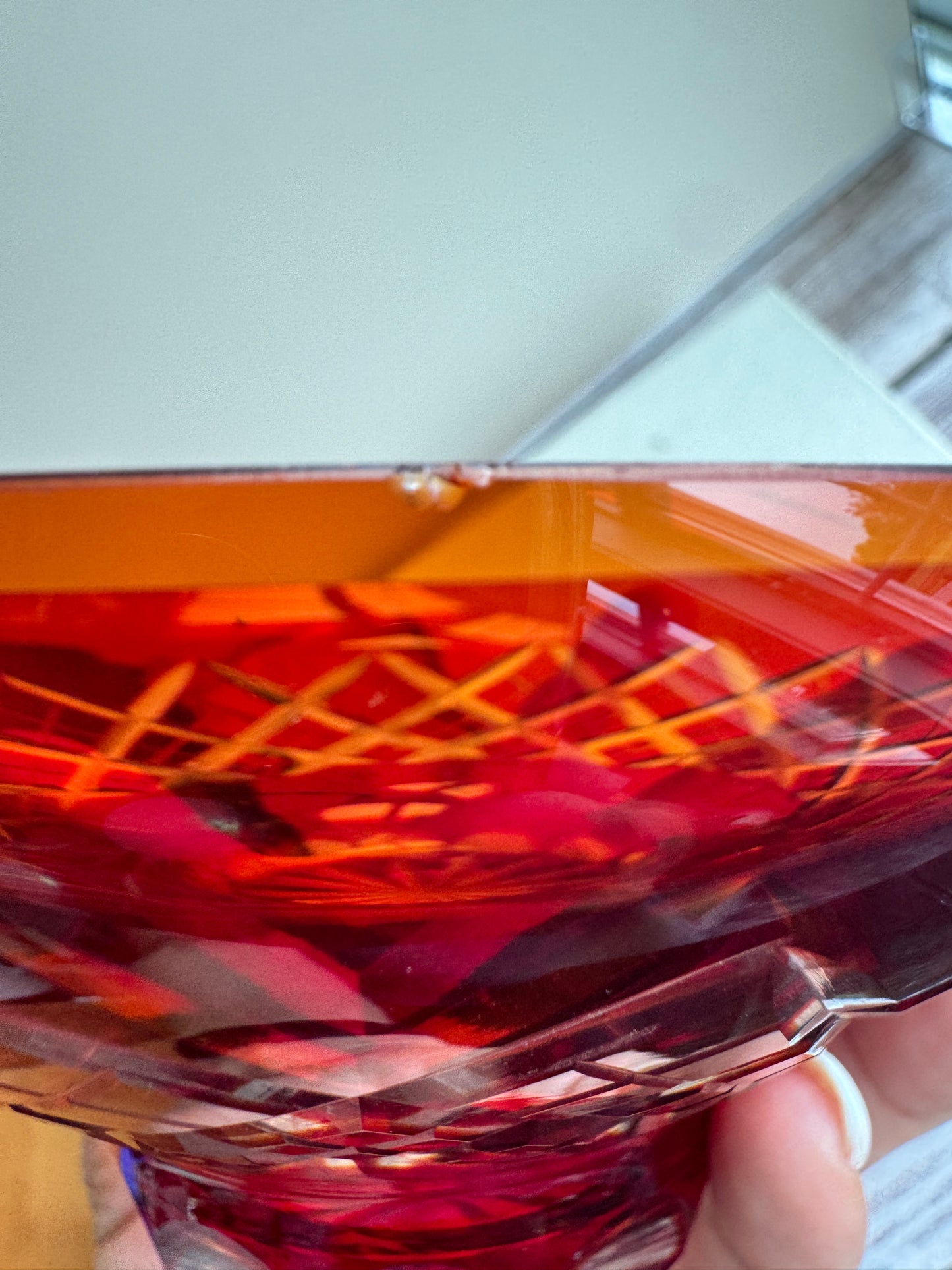Badash Crystal Ruby Red Cut Glass Flared Pedestal Bowl