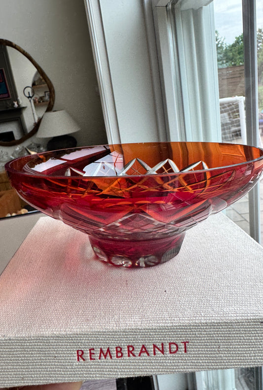 Badash Crystal Ruby Red Cut Glass Flared Pedestal Bowl