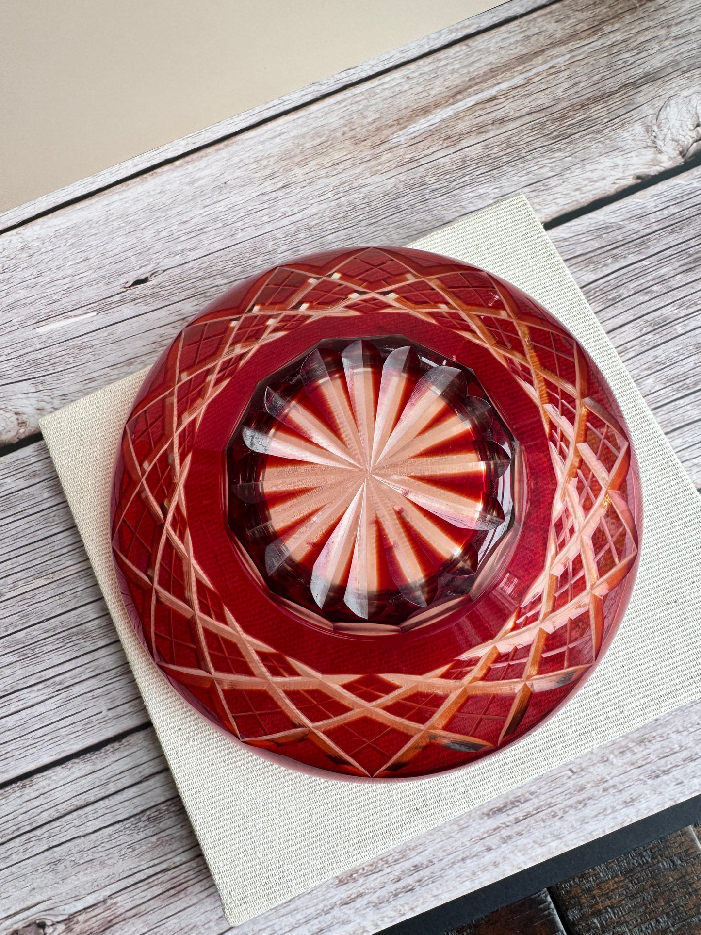 Badash Crystal Ruby Red Cut Glass Flared Pedestal Bowl