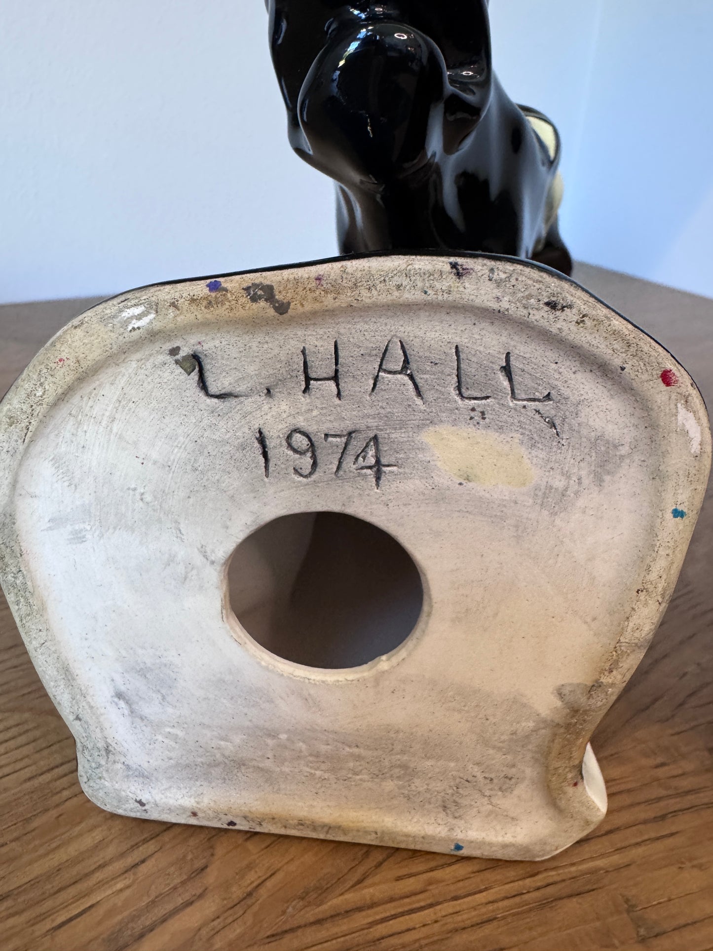 Vintage Black Ceramic Horse Head Bookends (Signed L. Hall, 1974)