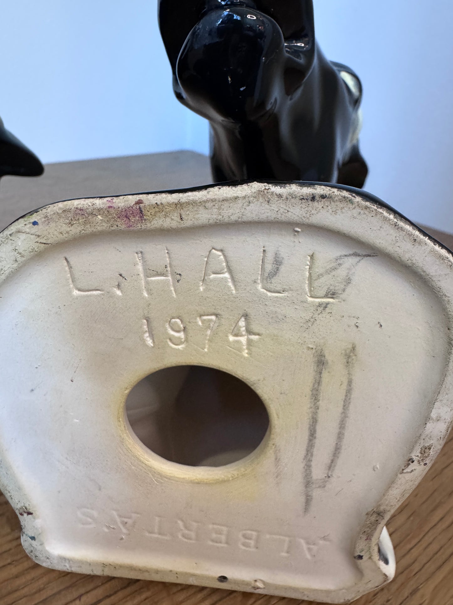 Vintage Black Ceramic Horse Head Bookends (Signed L. Hall, 1974)